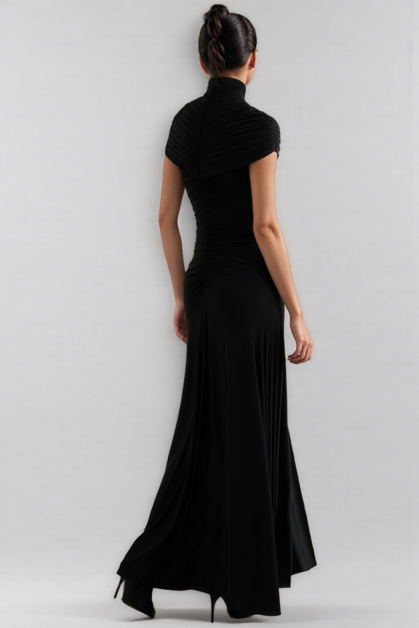 Corake Black Mesh Pleated Maxi Dress