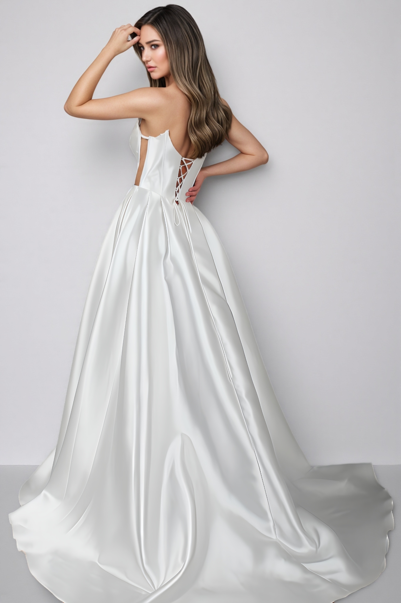 Varkt White Satin Strapless Maxi Dress