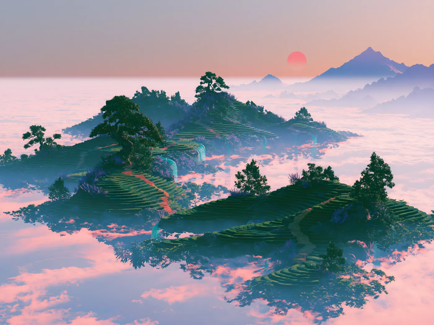Lightweight Polyester Art Tapestry — Floating Tea Fields