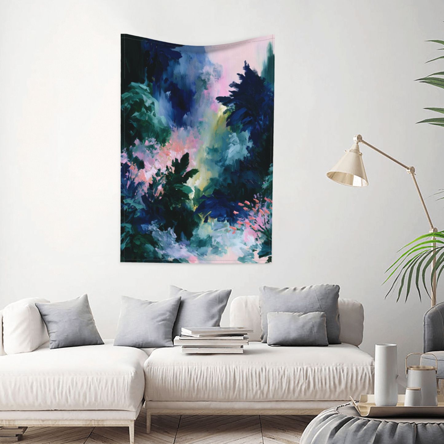 Verdant Orbit art tapestry in a room — 40 × 60 in, view 1