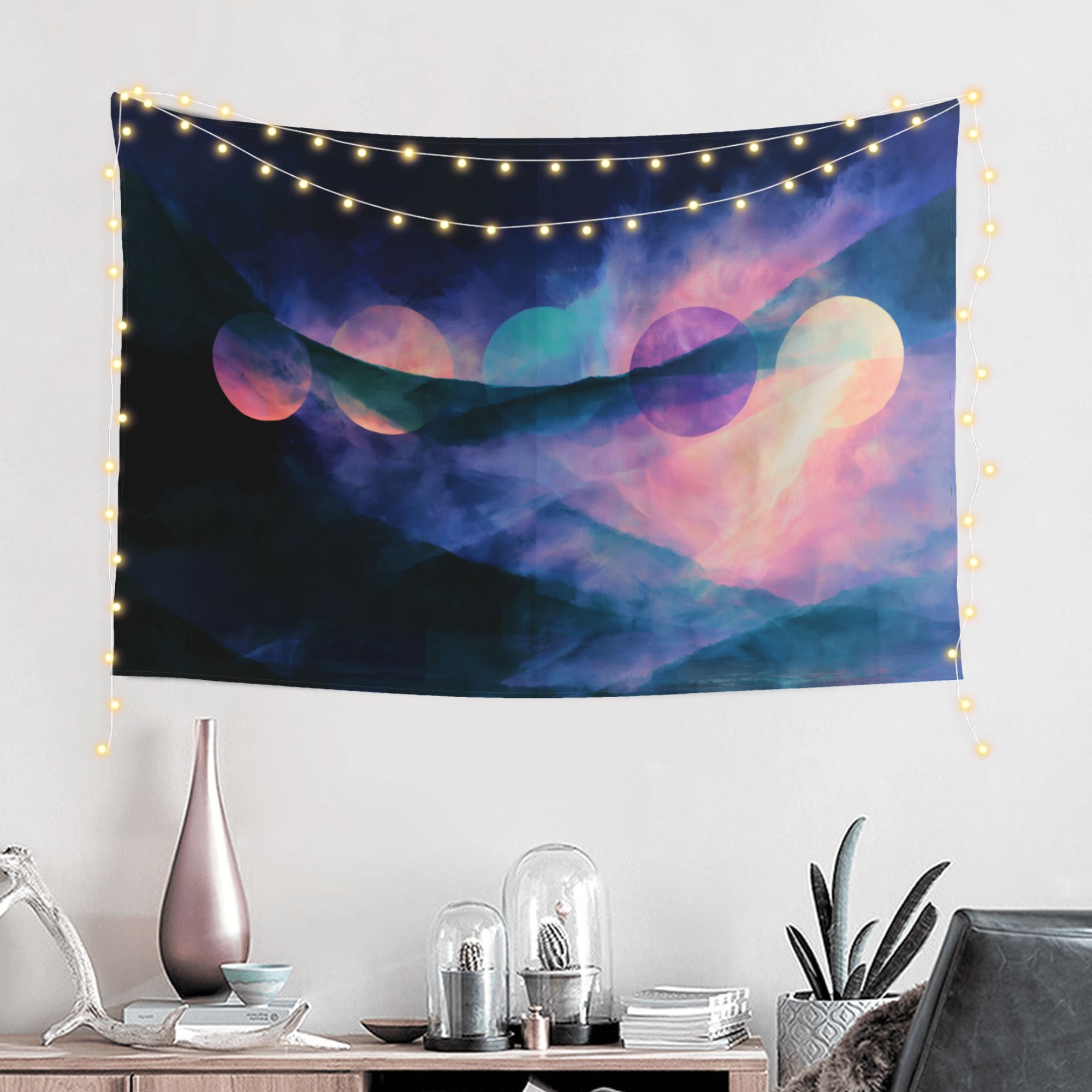 Nocturne of Suns art tapestry in a room — 60 × 40 in, view 1
