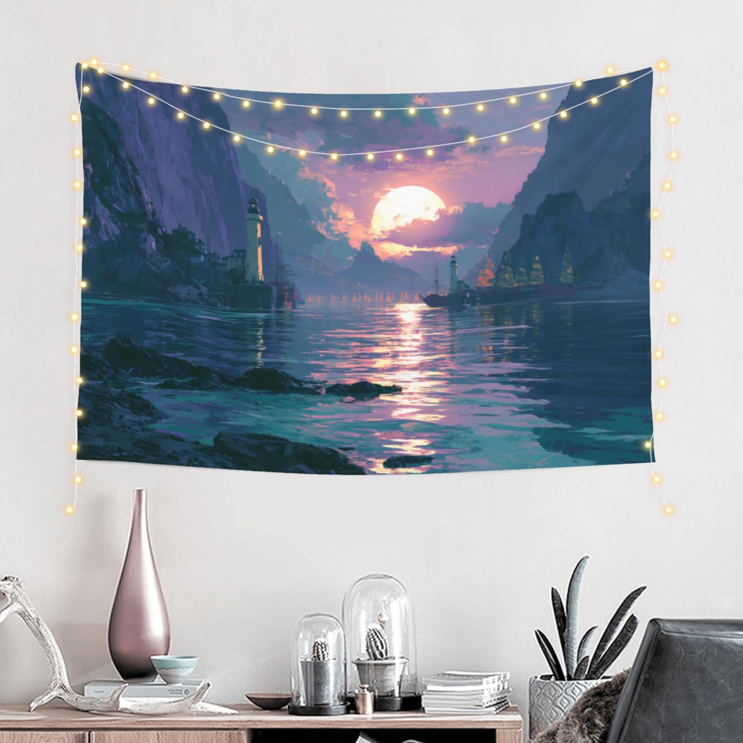 The Last Sun Harbor art tapestry in a room — 60 × 40 in, view 1