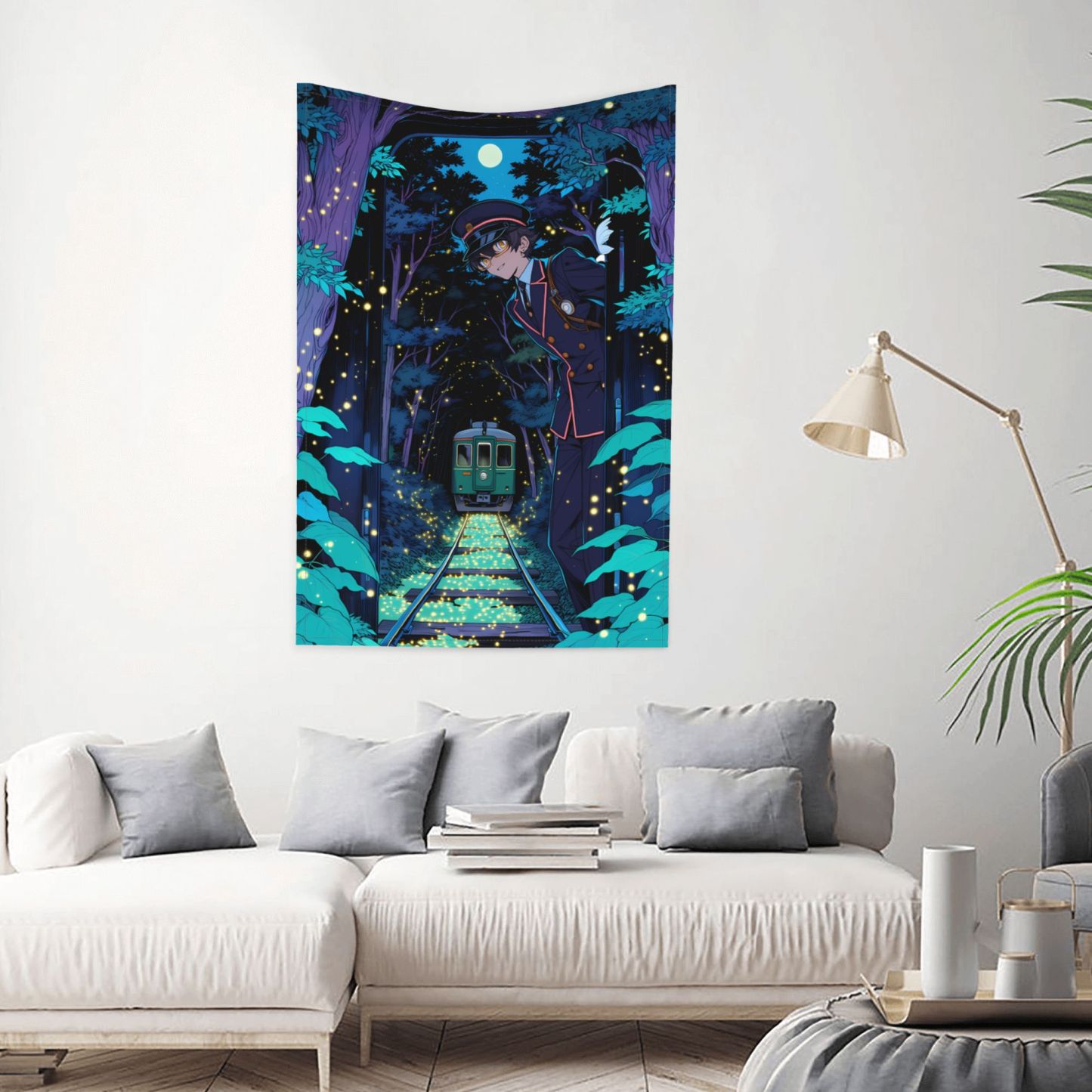 The Last Firefly Train art tapestry in a room — 40 × 60 in, view 1