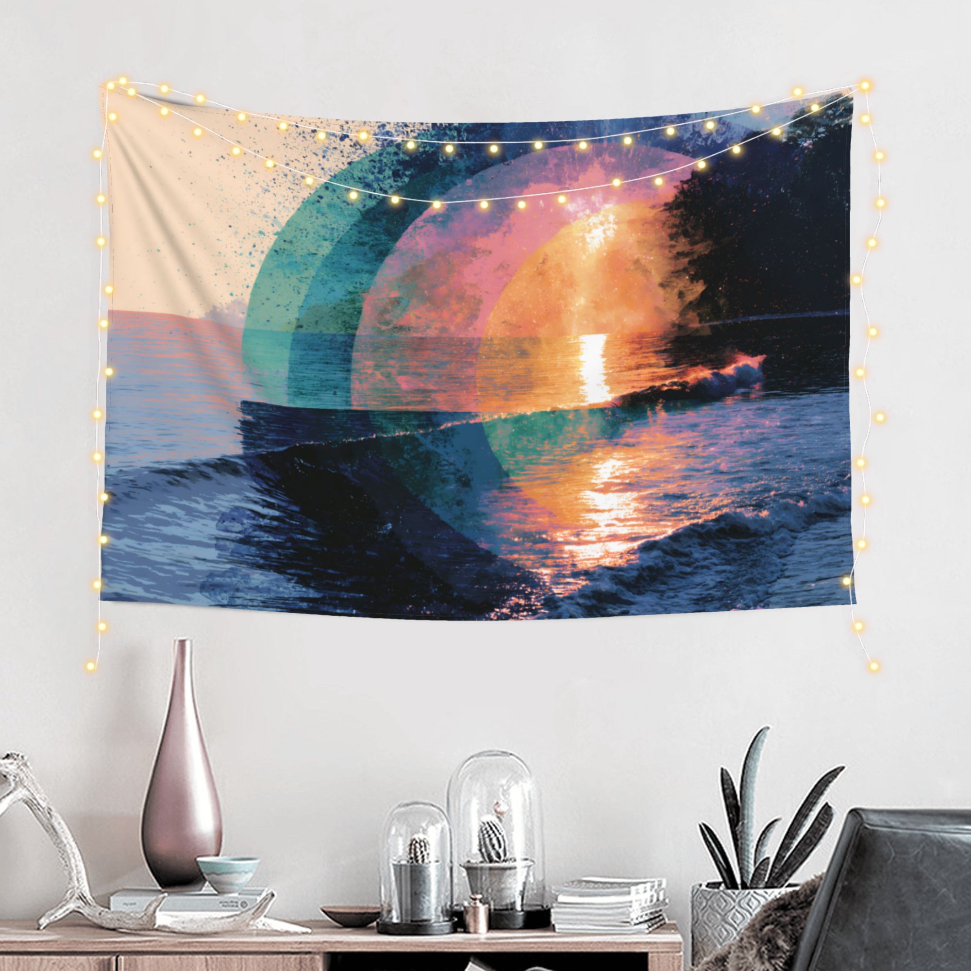 Horizon in Bloom art tapestry in a room — 60 × 40 in, view 1