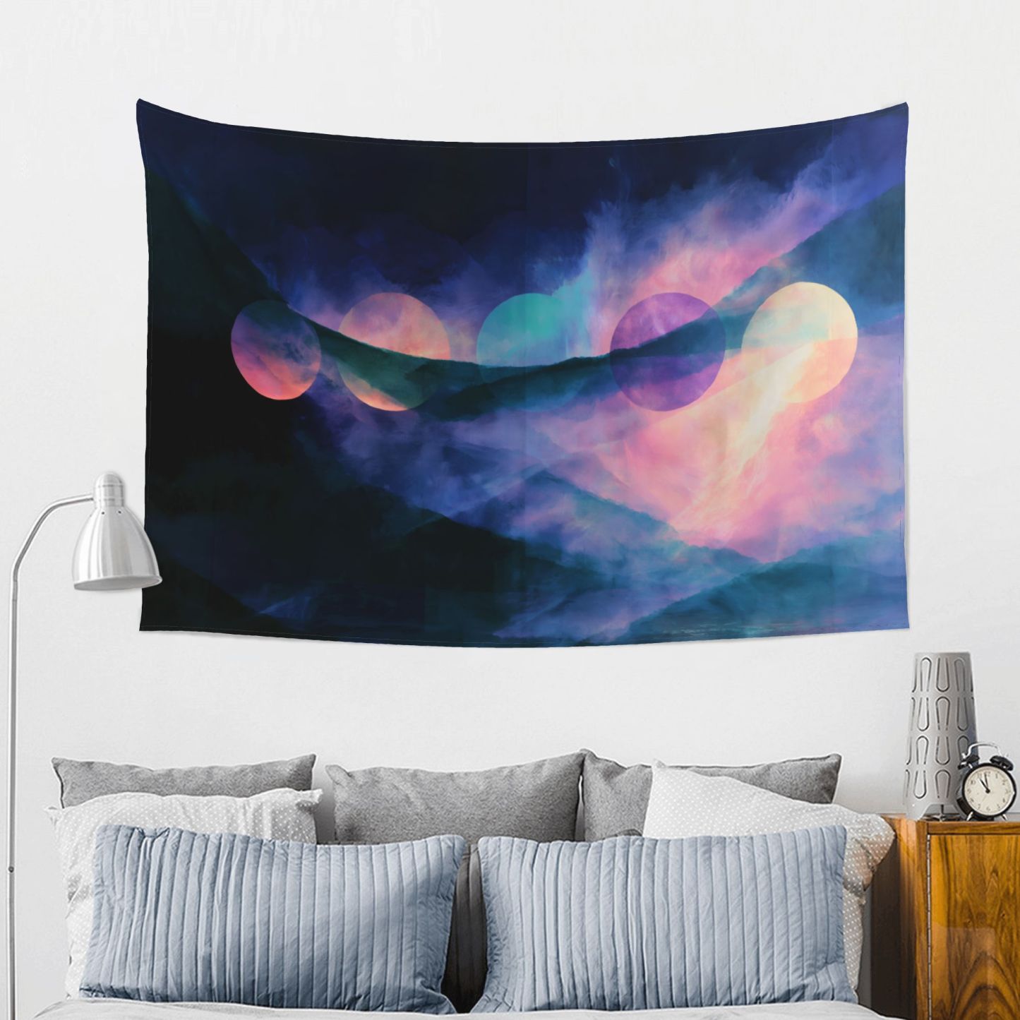 Nocturne of Suns art tapestry in a room — 60 × 40 in, view 2