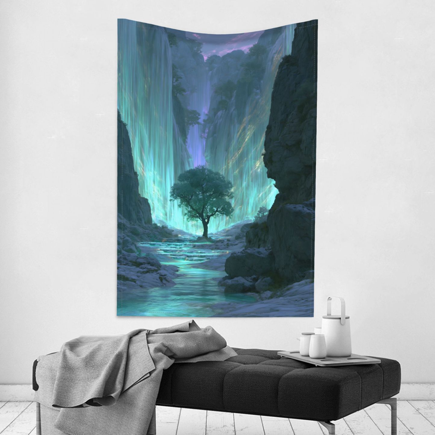 Cathedral of Rain art tapestry in a room — 40 × 60 in, view 2