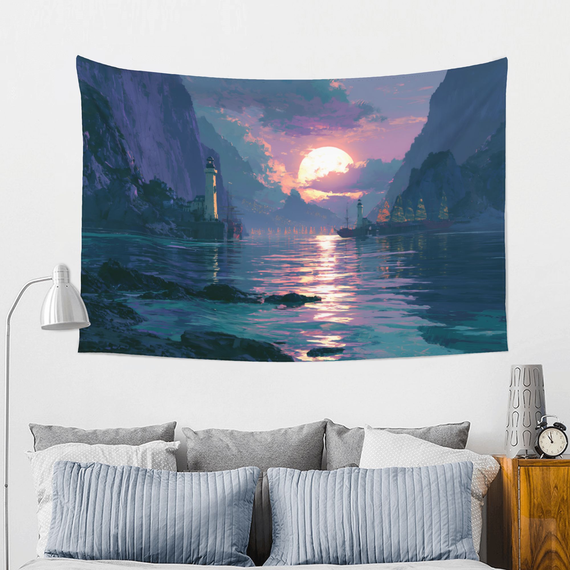 The Last Sun Harbor art tapestry in a room — 60 × 40 in, view 2