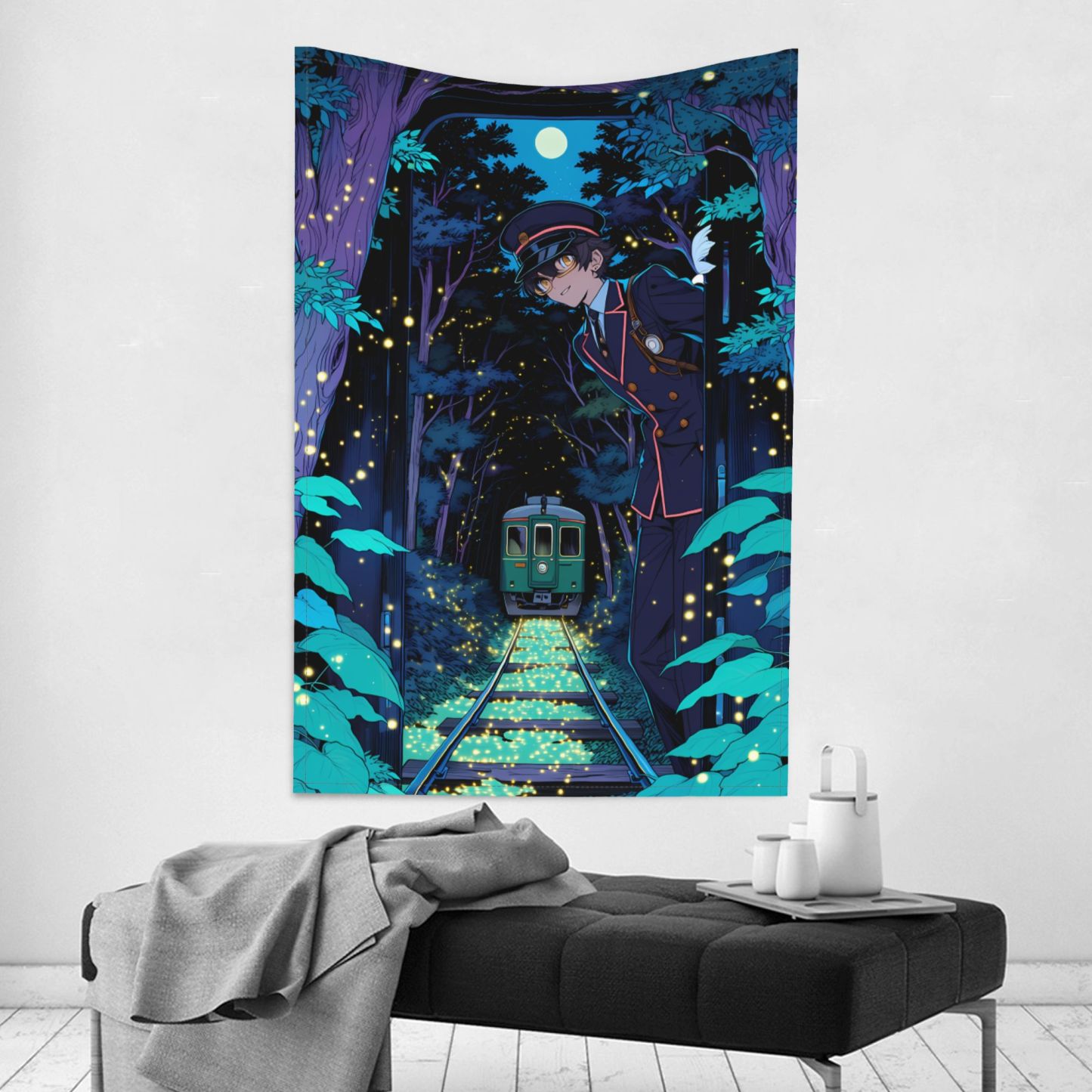The Last Firefly Train art tapestry in a room — 40 × 60 in, view 2