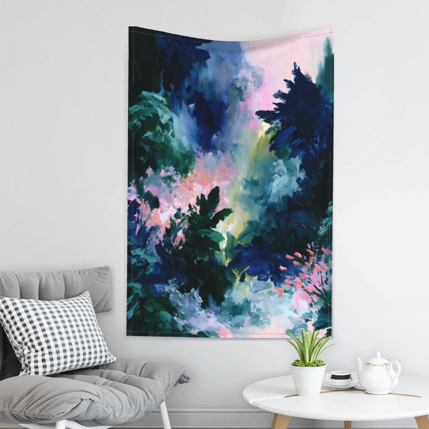 Verdant Orbit art tapestry in a room — 40 × 60 in, view 3