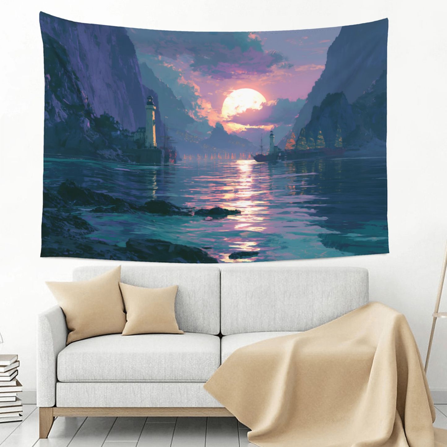 The Last Sun Harbor art tapestry in a room — 60 × 40 in, view 3