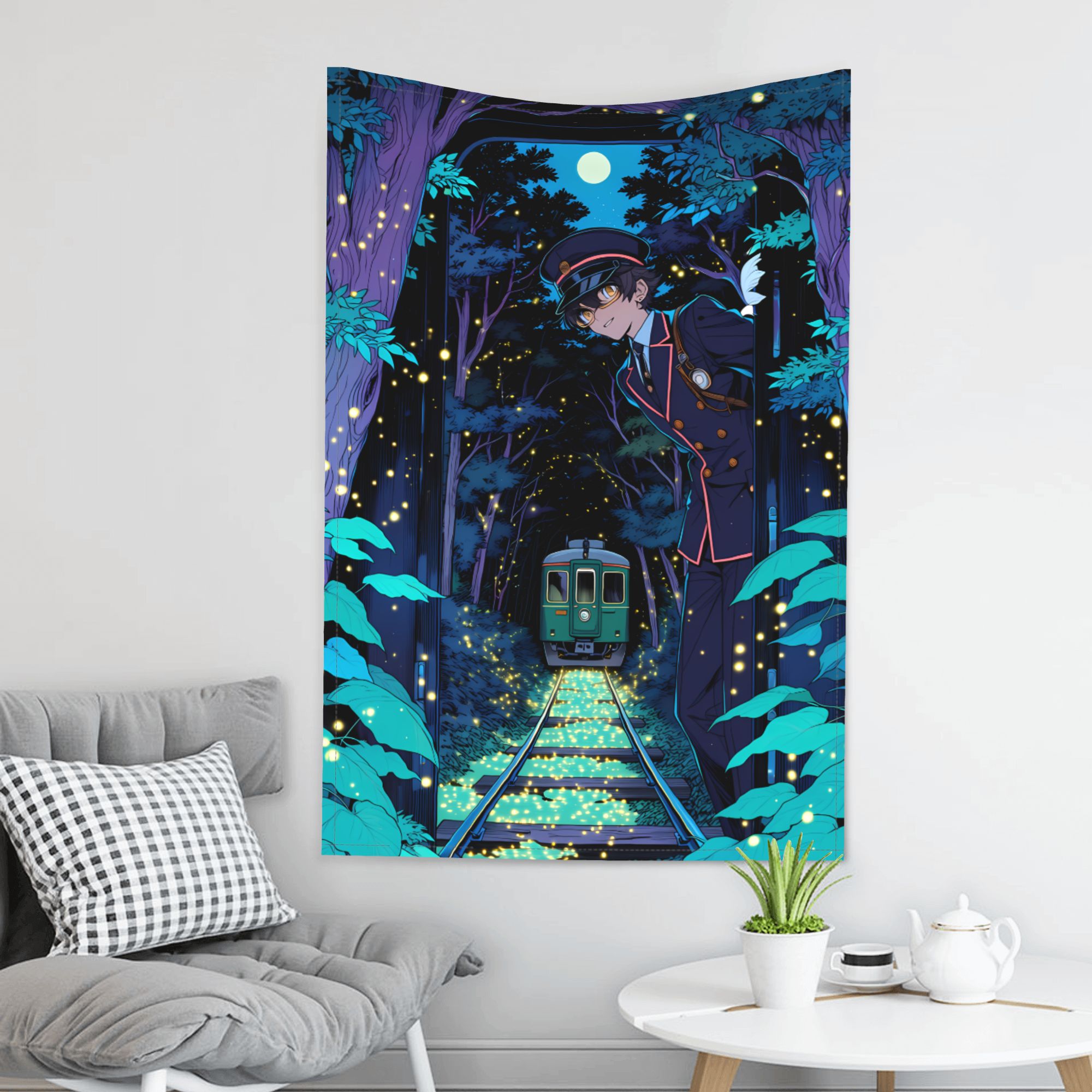 The Last Firefly Train art tapestry in a room — 40 × 60 in, view 3
