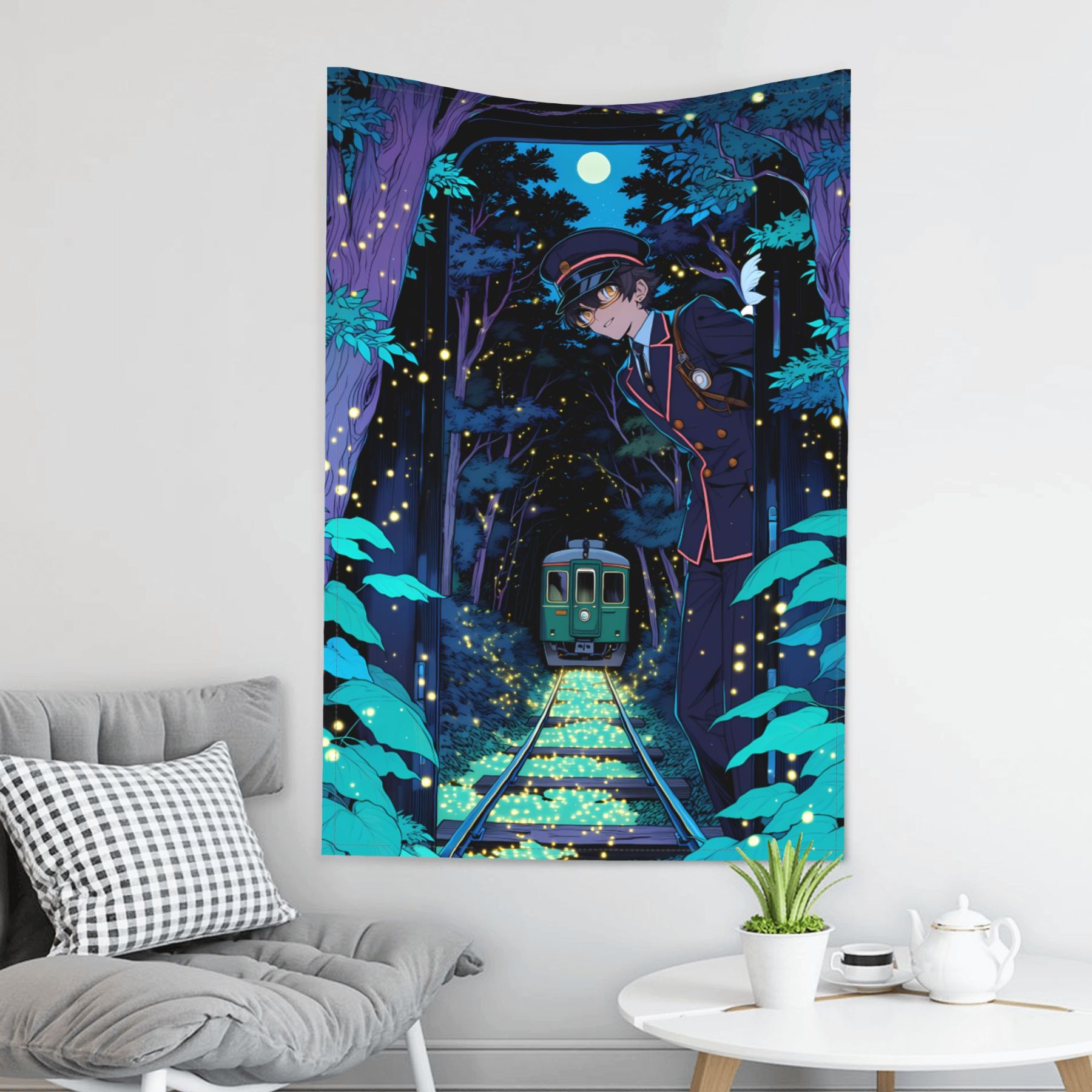The Last Firefly Train art tapestry in a room — 40 × 60 in, view 3