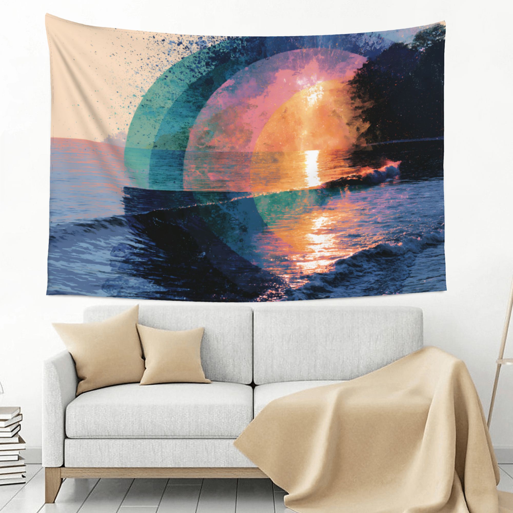 Horizon in Bloom art tapestry in a room — 60 × 40 in, view 3
