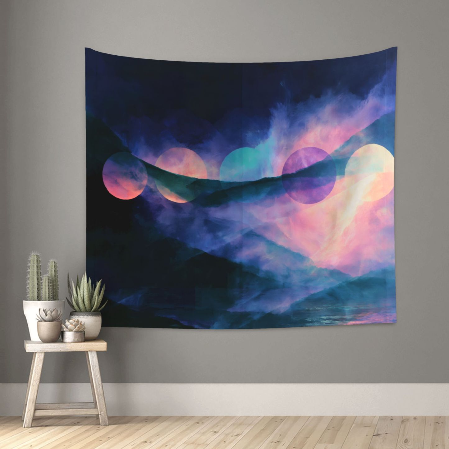 Nocturne of Suns art tapestry in a room — 60 × 50 in, view 1