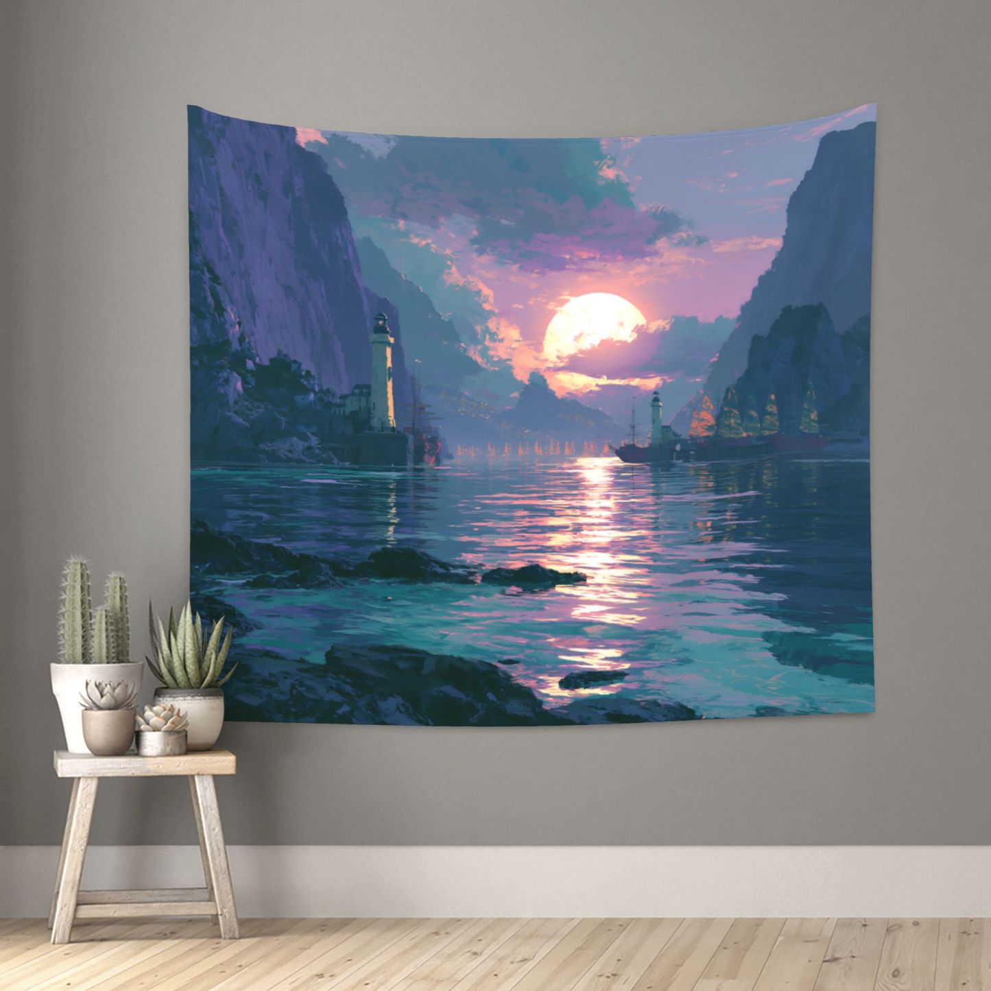 The Last Sun Harbor art tapestry in a room — 60 × 50 in, view 1