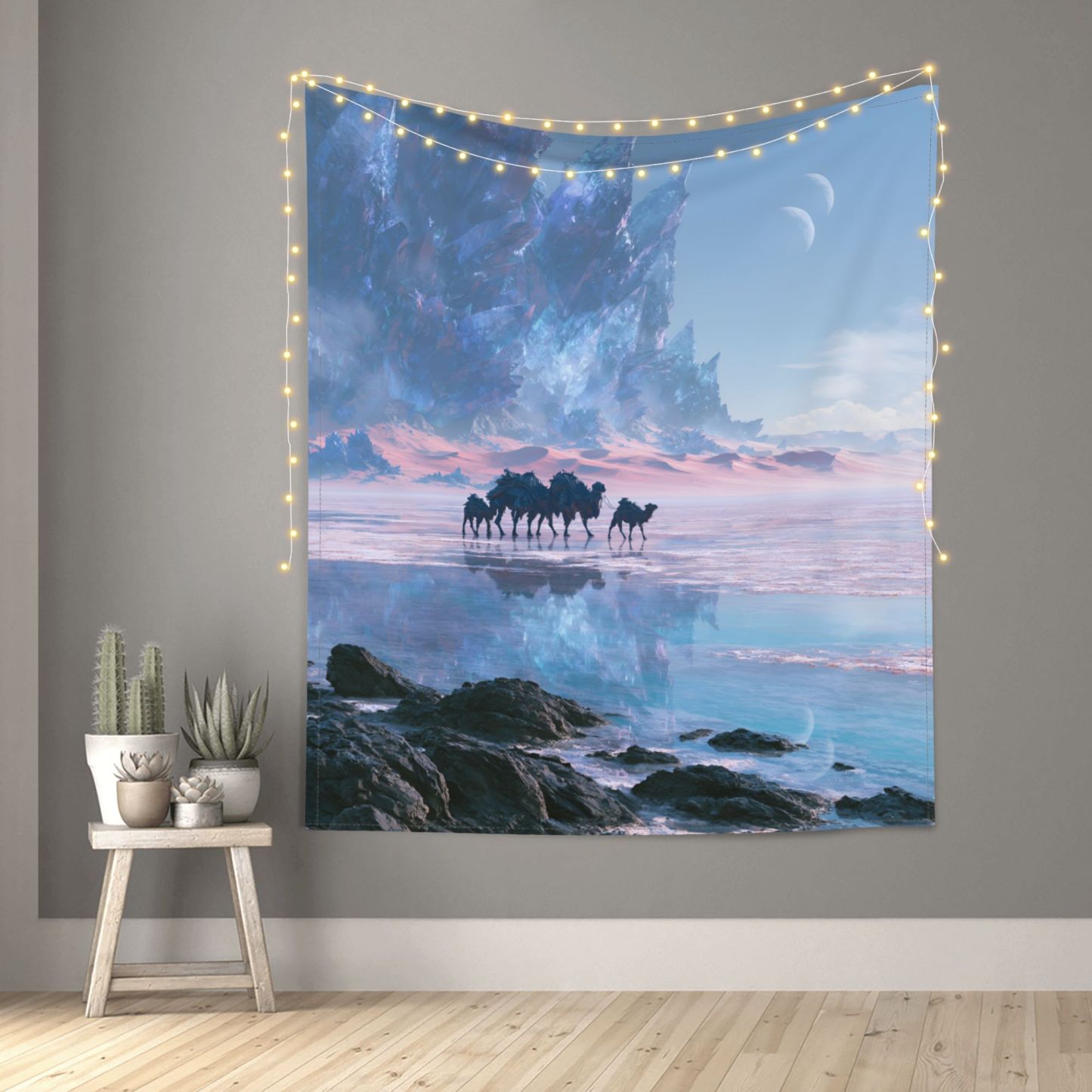 Crystal Salt Caravan art tapestry in a room — 50 × 60 in, view 1