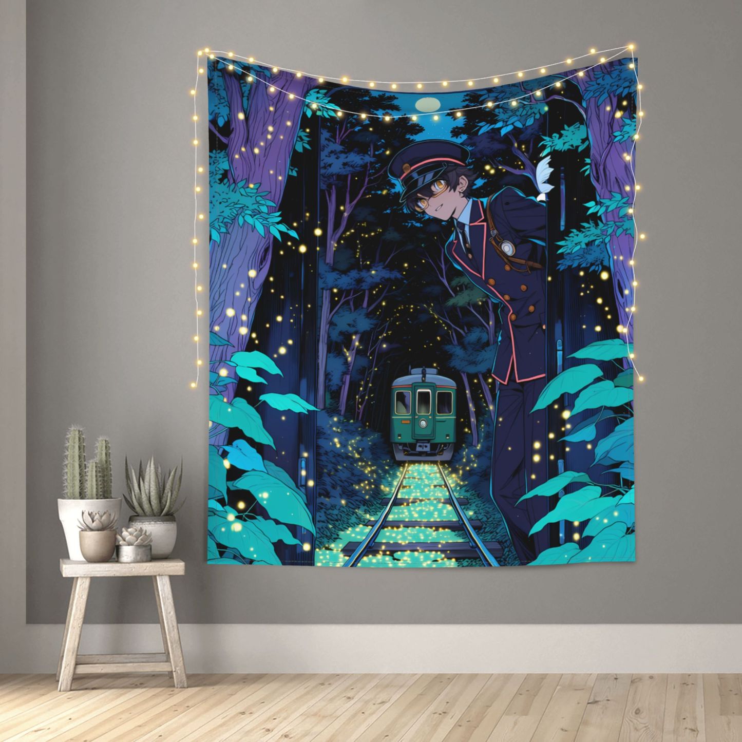 The Last Firefly Train art tapestry in a room — 50 × 60 in, view 1