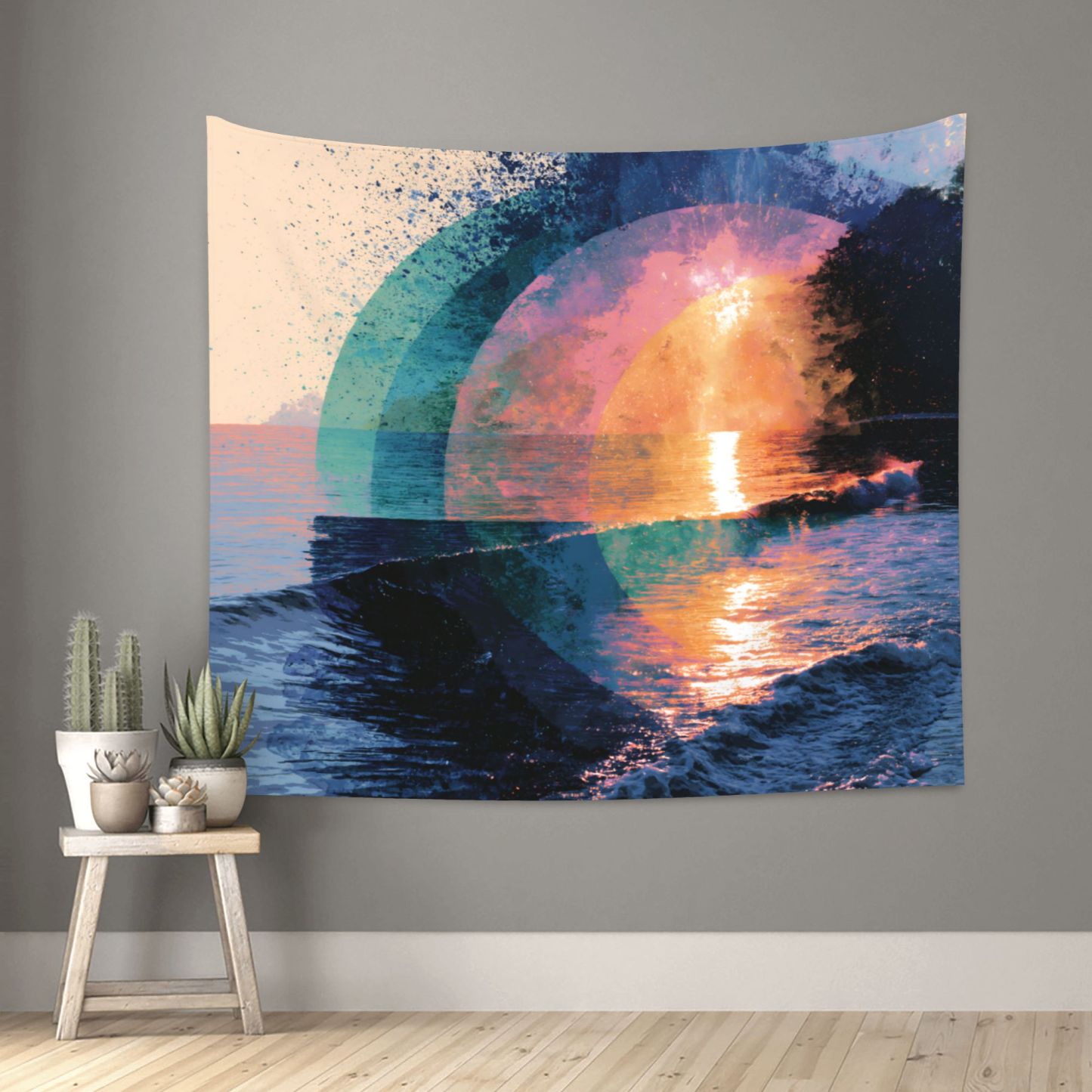 Horizon in Bloom art tapestry in a room — 60 × 50 in, view 1
