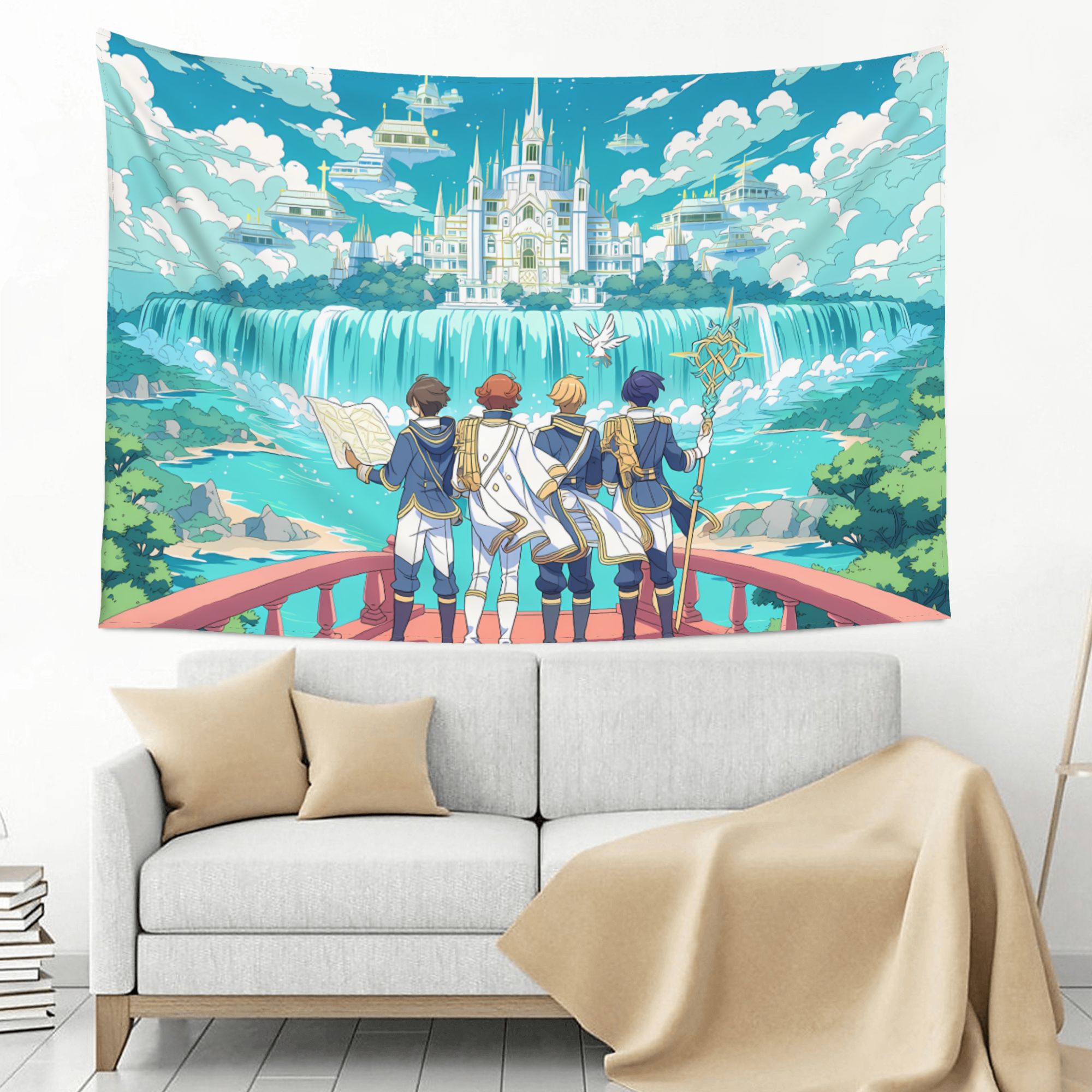 Academy Beyond the Waterfall art tapestry in a room — 60 × 40 in, view 3