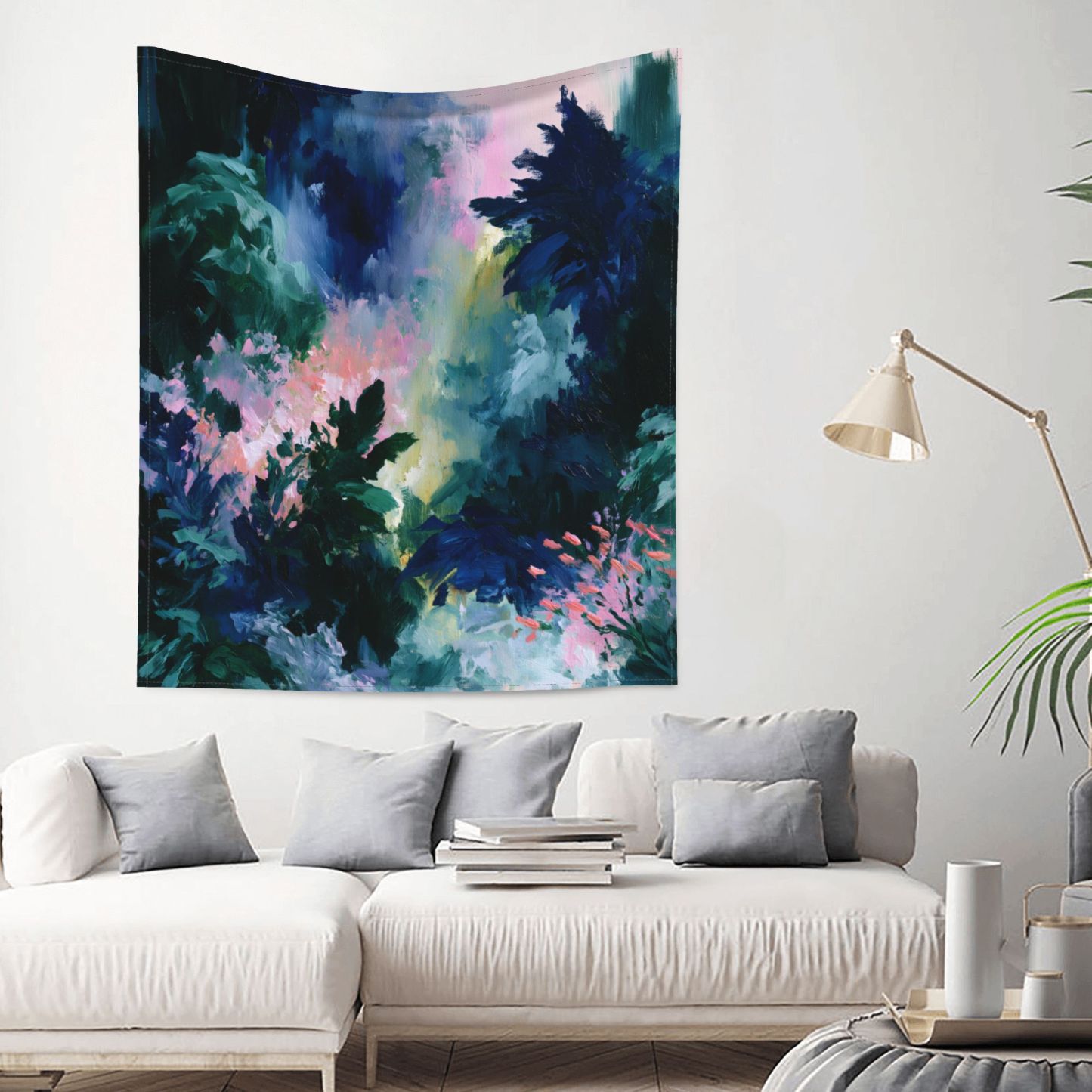 Verdant Orbit art tapestry in a room — 50 × 60 in, view 2