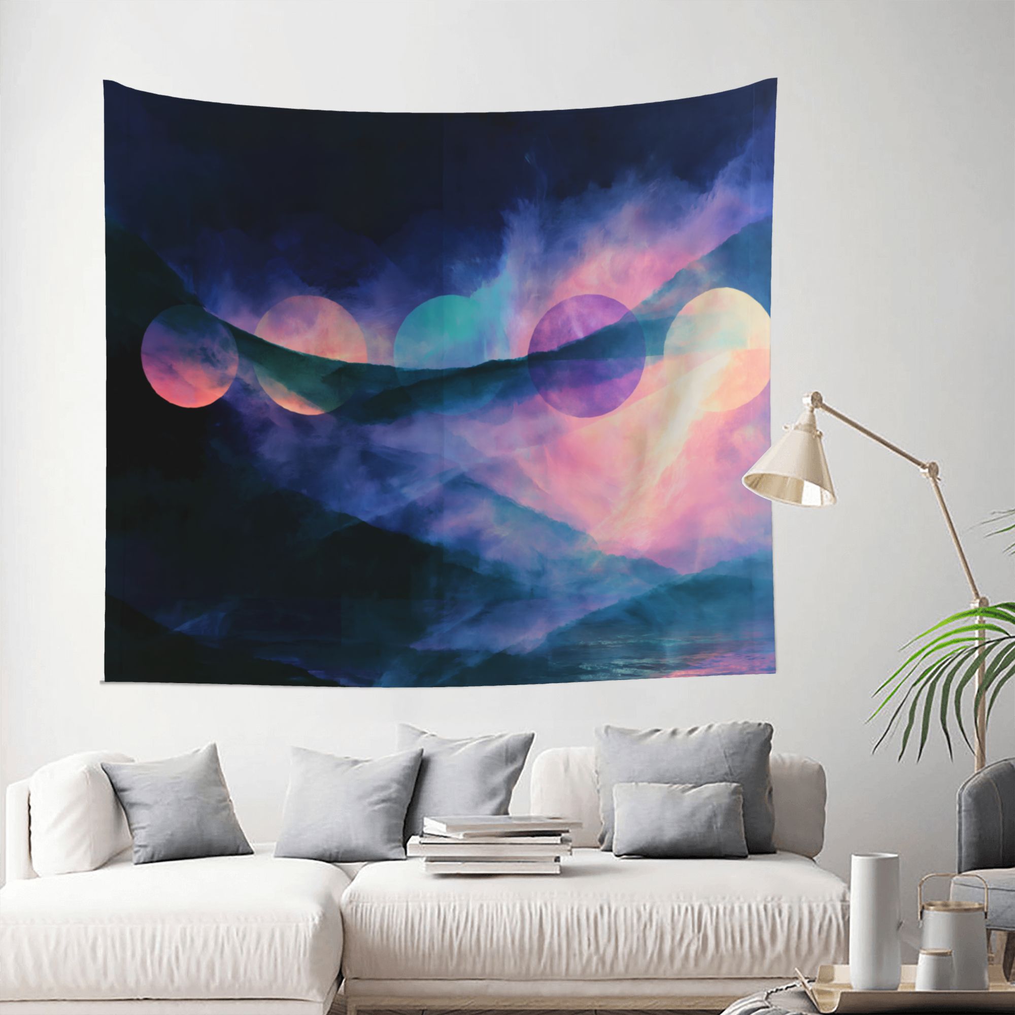 Nocturne of Suns art tapestry in a room — 60 × 50 in, view 2
