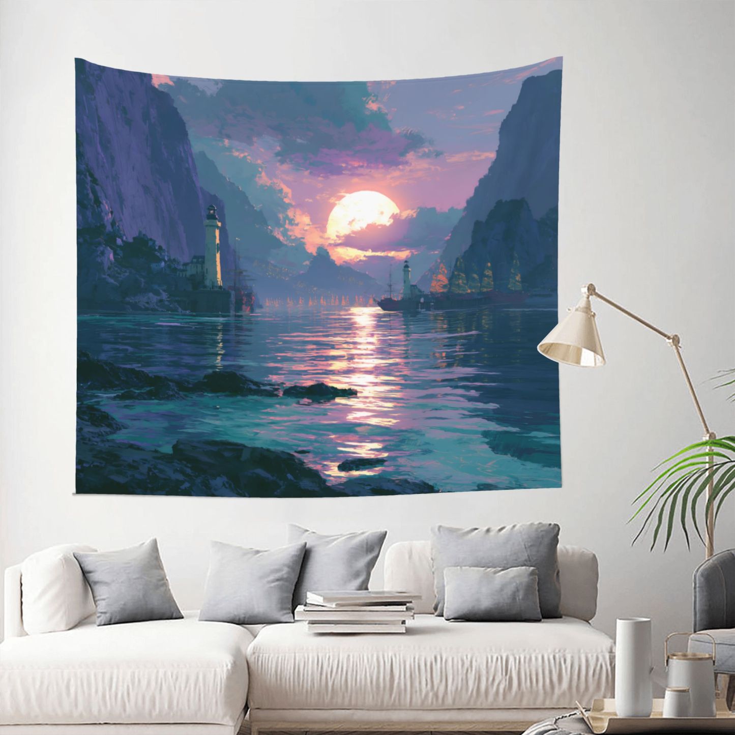 The Last Sun Harbor art tapestry in a room — 60 × 50 in, view 2