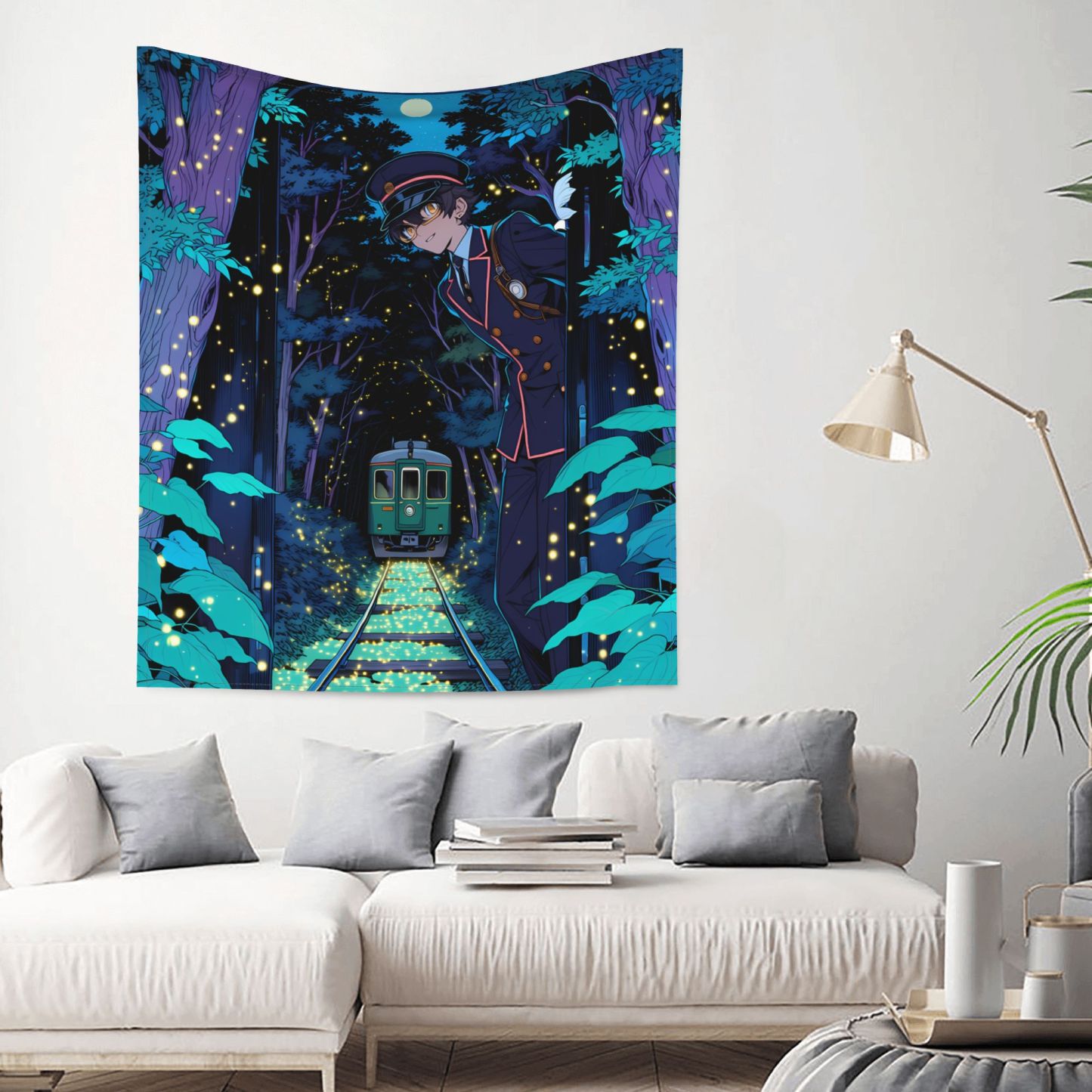 The Last Firefly Train art tapestry in a room — 50 × 60 in, view 2