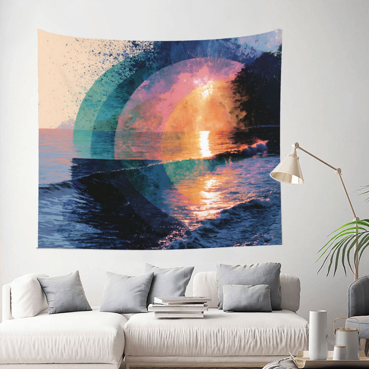 Horizon in Bloom art tapestry in a room — 60 × 50 in, view 2