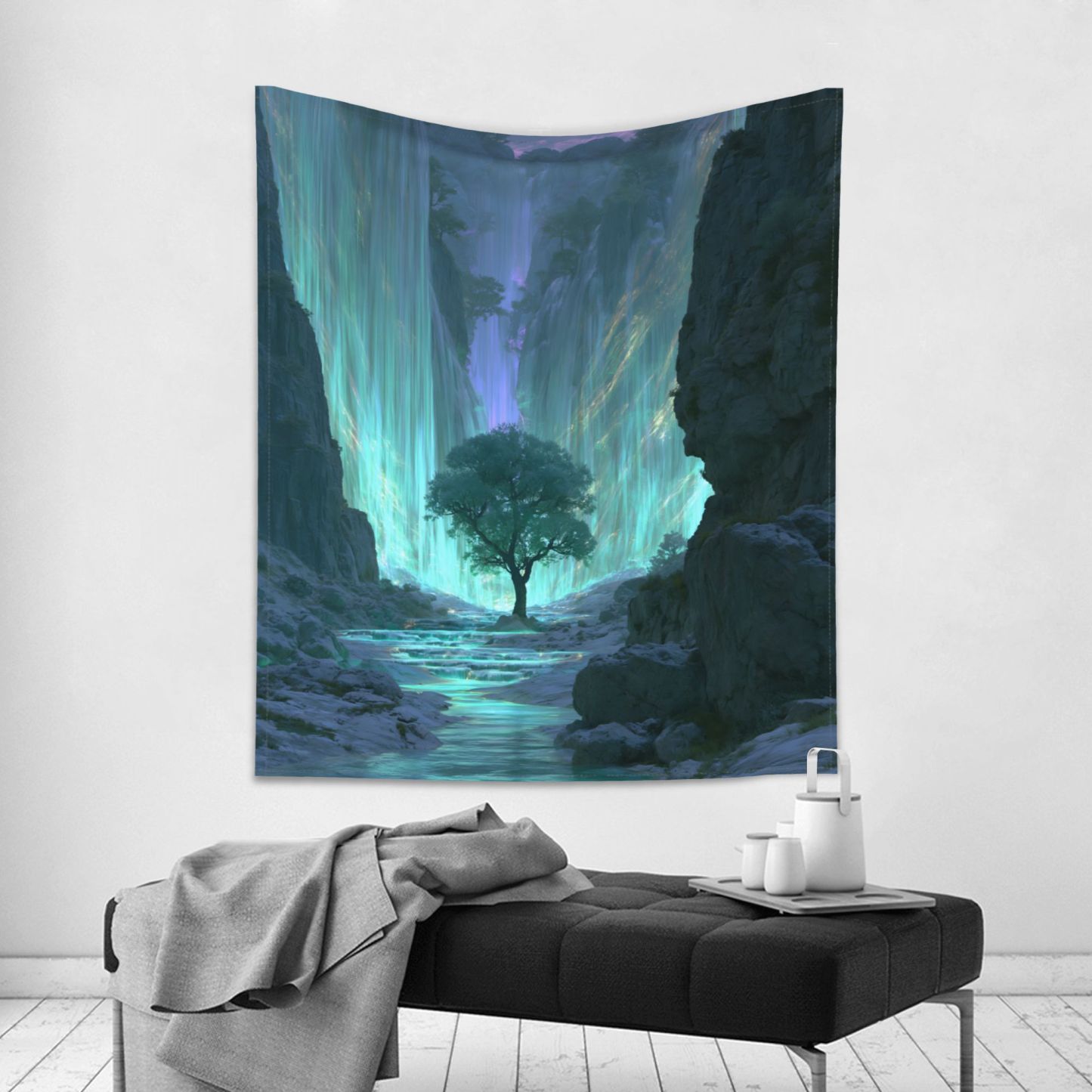 Cathedral of Rain art tapestry in a room — 50 × 60 in, view 3