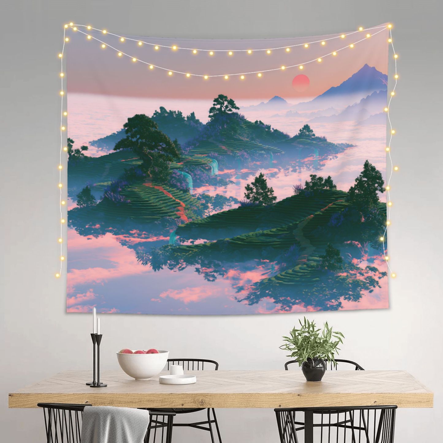 Floating Tea Fields art tapestry in a room — 60 × 50 in, view 3