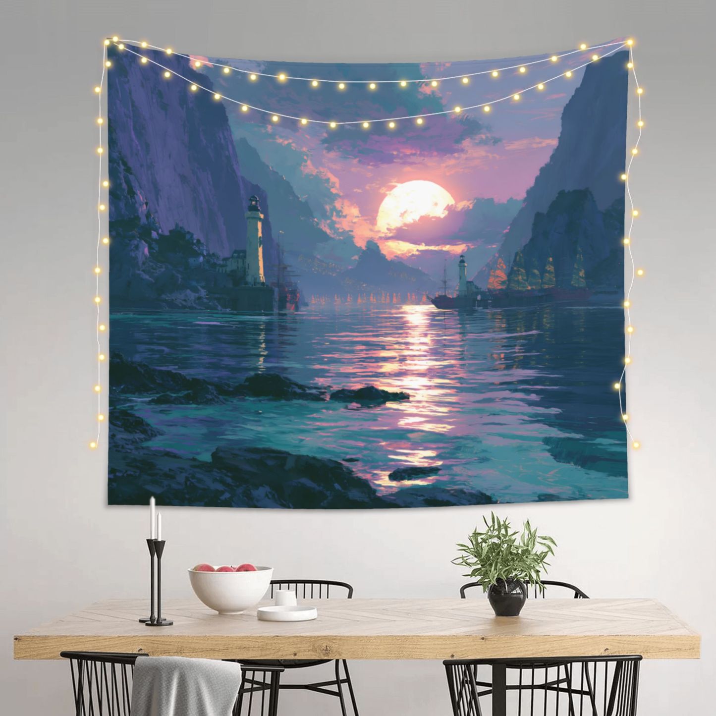 The Last Sun Harbor art tapestry in a room — 60 × 50 in, view 3