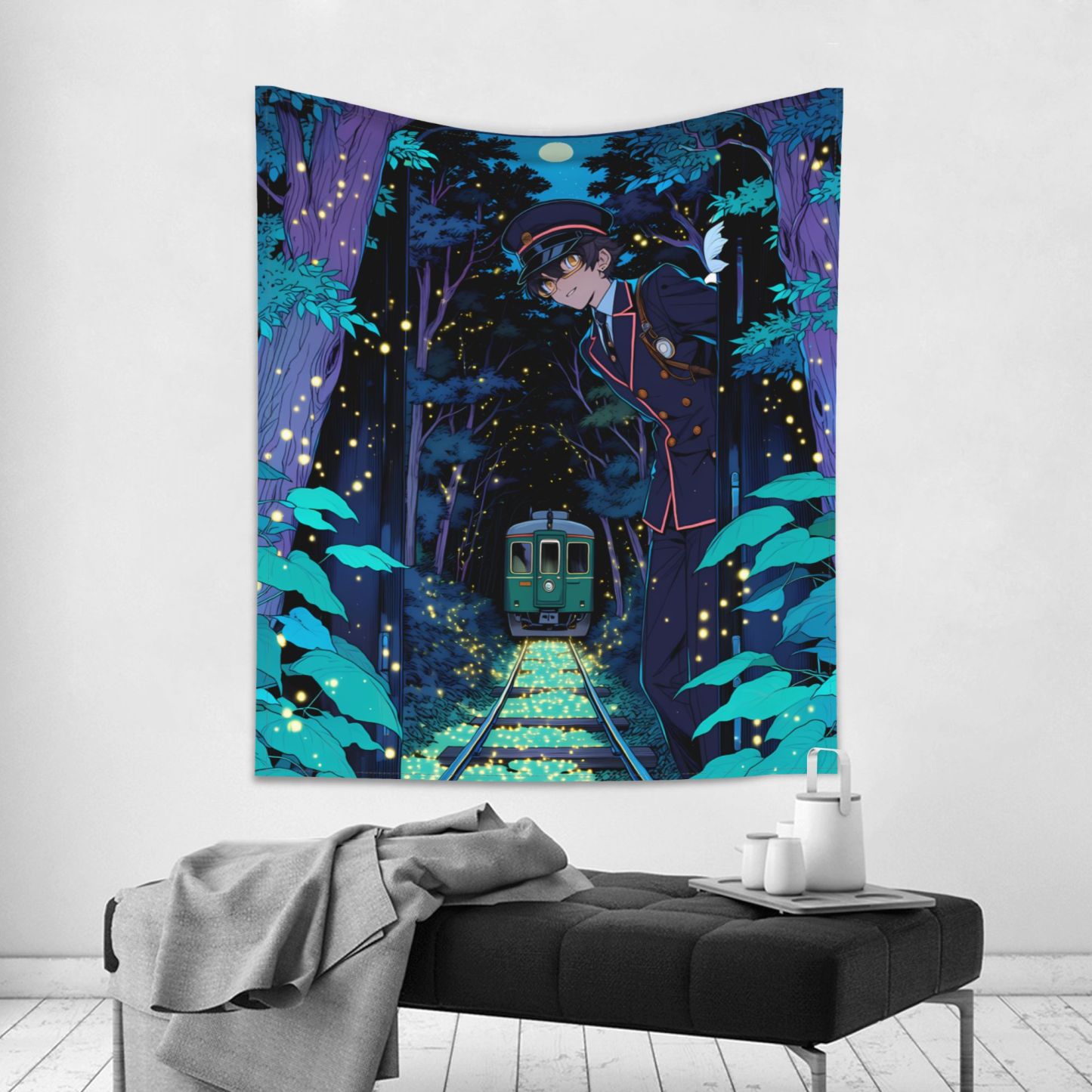 The Last Firefly Train art tapestry in a room — 50 × 60 in, view 3