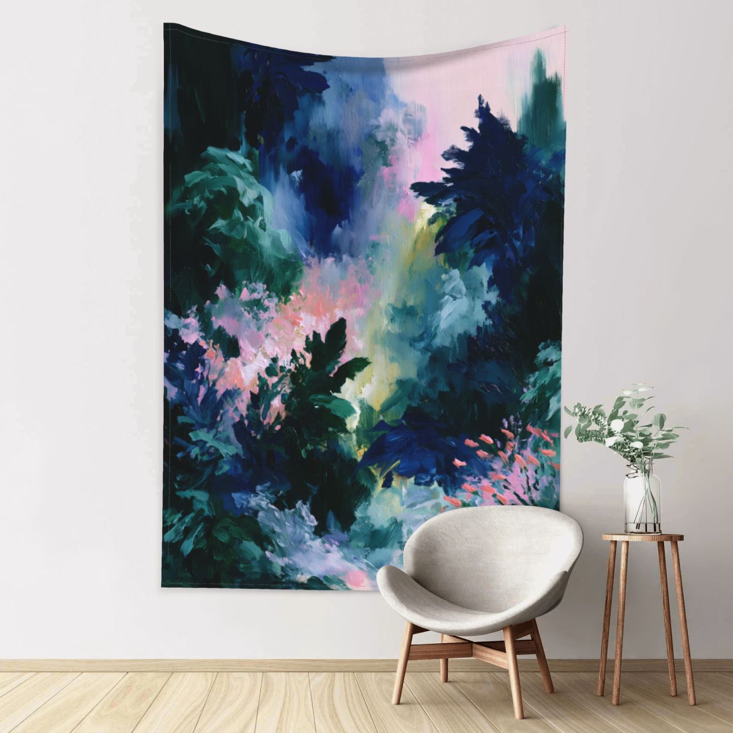Verdant Orbit art tapestry in a room — 60 × 80 in, view 1