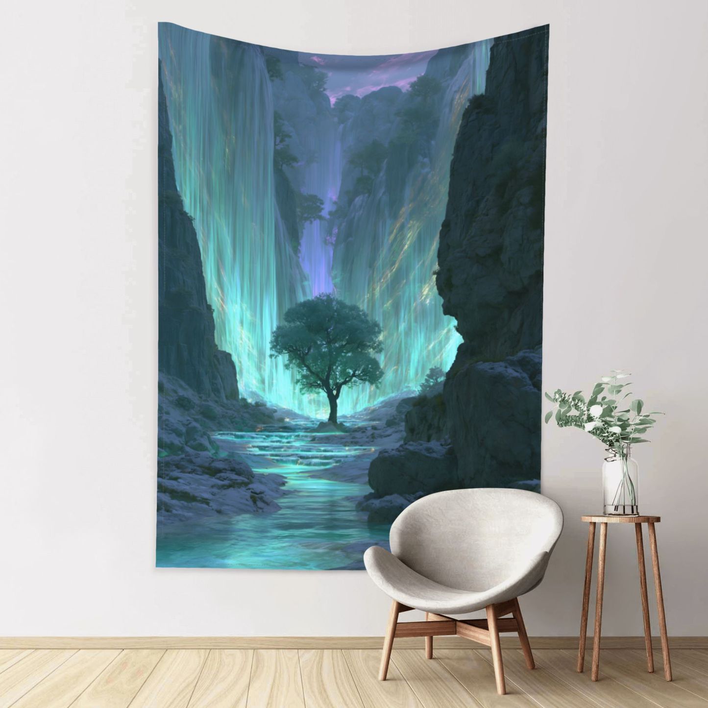 Cathedral of Rain art tapestry in a room — 60 × 80 in, view 1