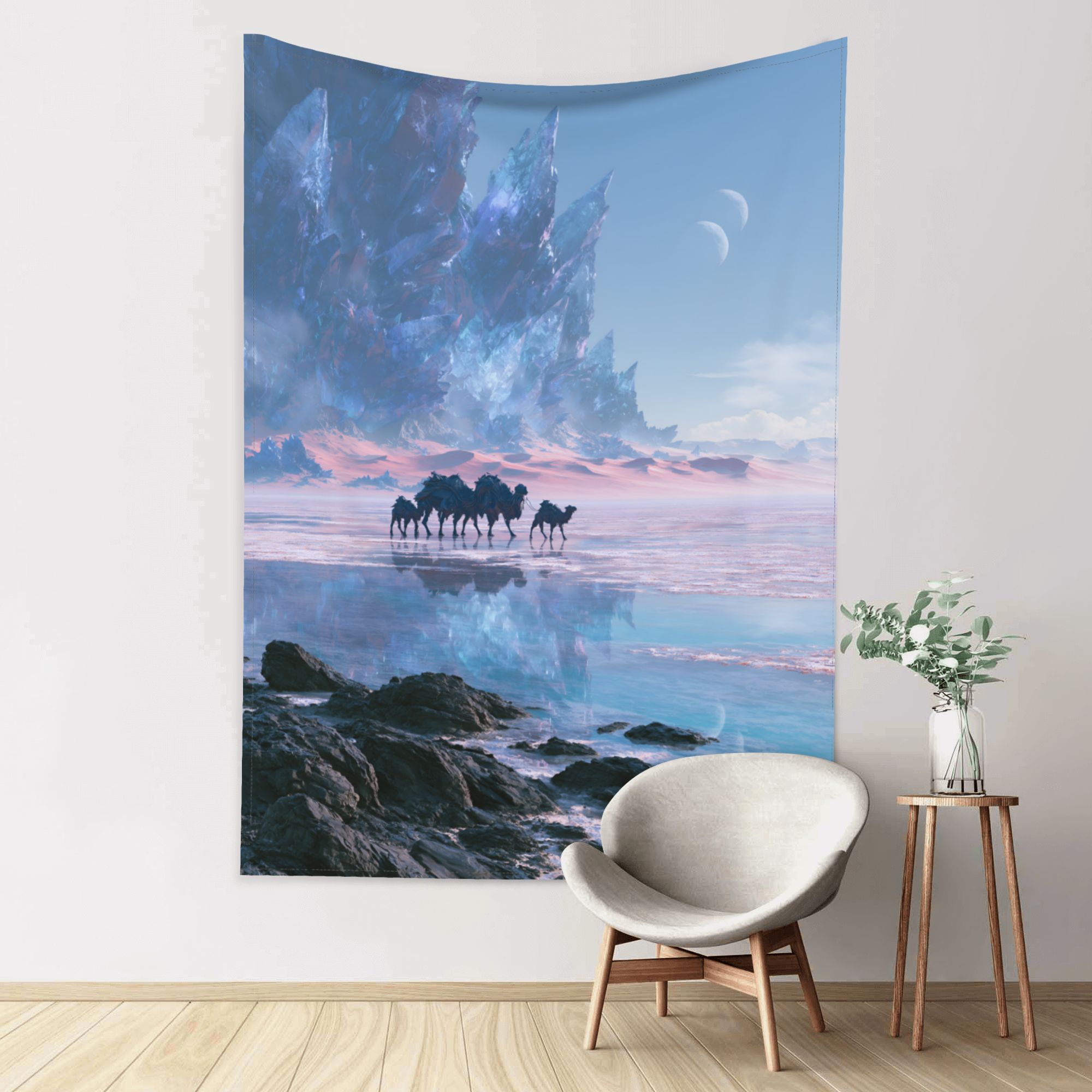 Crystal Salt Caravan art tapestry in a room — 60 × 80 in, view 1