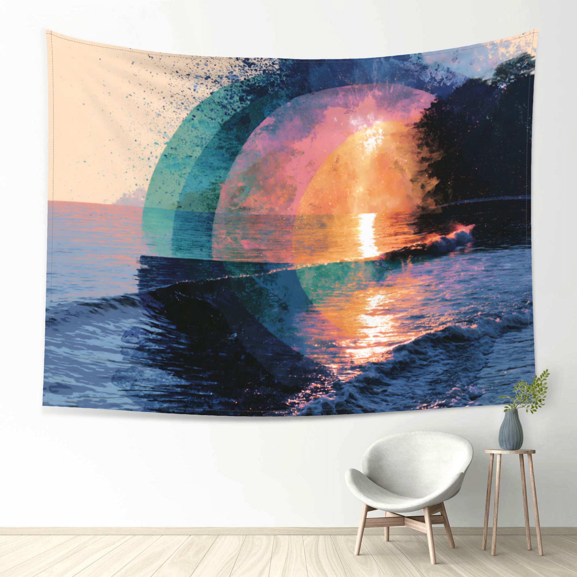 Horizon in Bloom art tapestry in a room — 80 × 60 in, view 1
