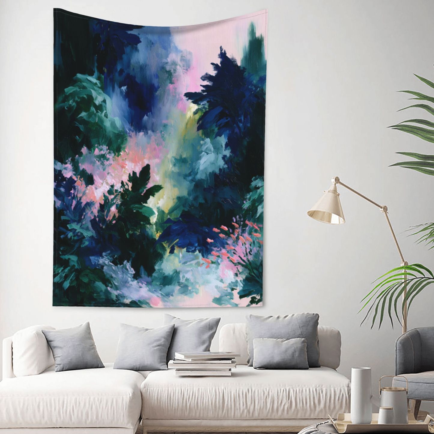 Verdant Orbit art tapestry in a room — 60 × 80 in, view 2