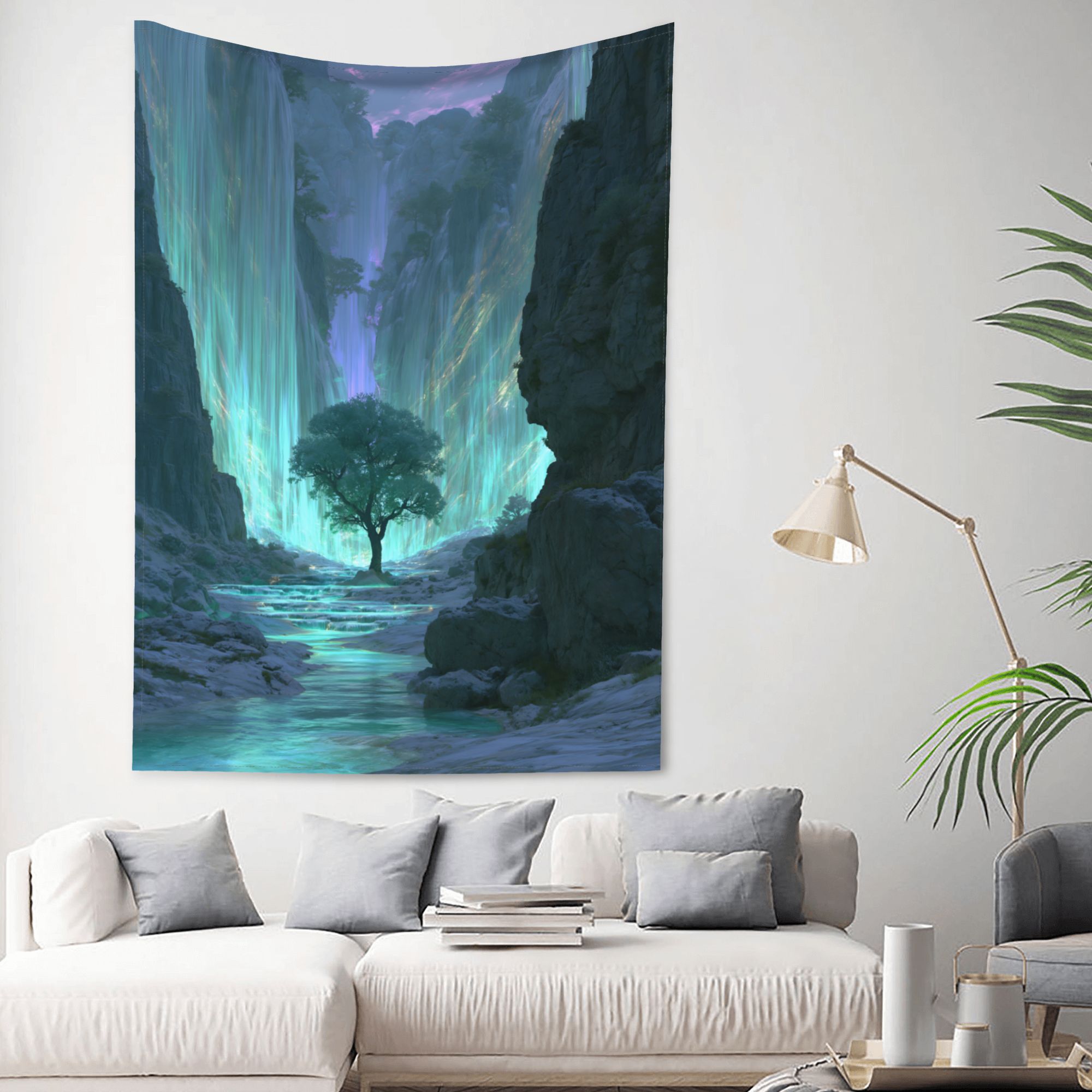 Cathedral of Rain art tapestry in a room — 60 × 80 in, view 2