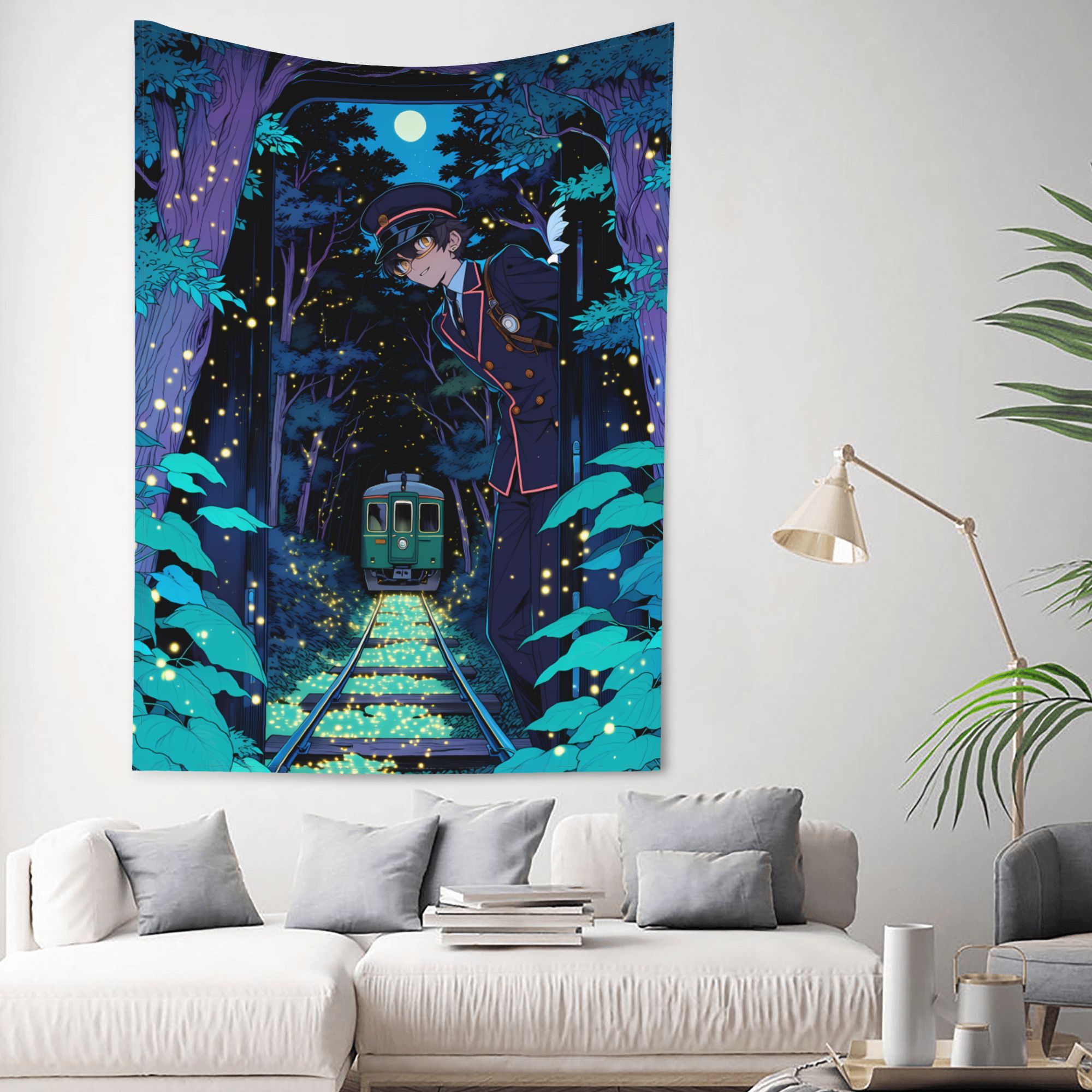 The Last Firefly Train art tapestry in a room — 60 × 80 in, view 2