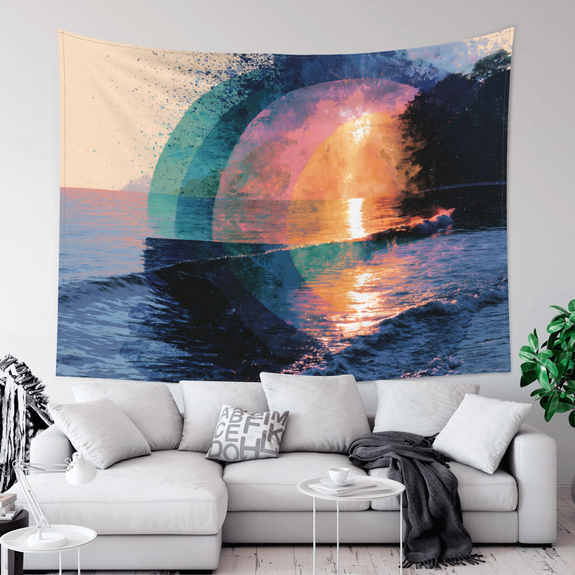 Horizon in Bloom art tapestry in a room — 80 × 60 in, view 2