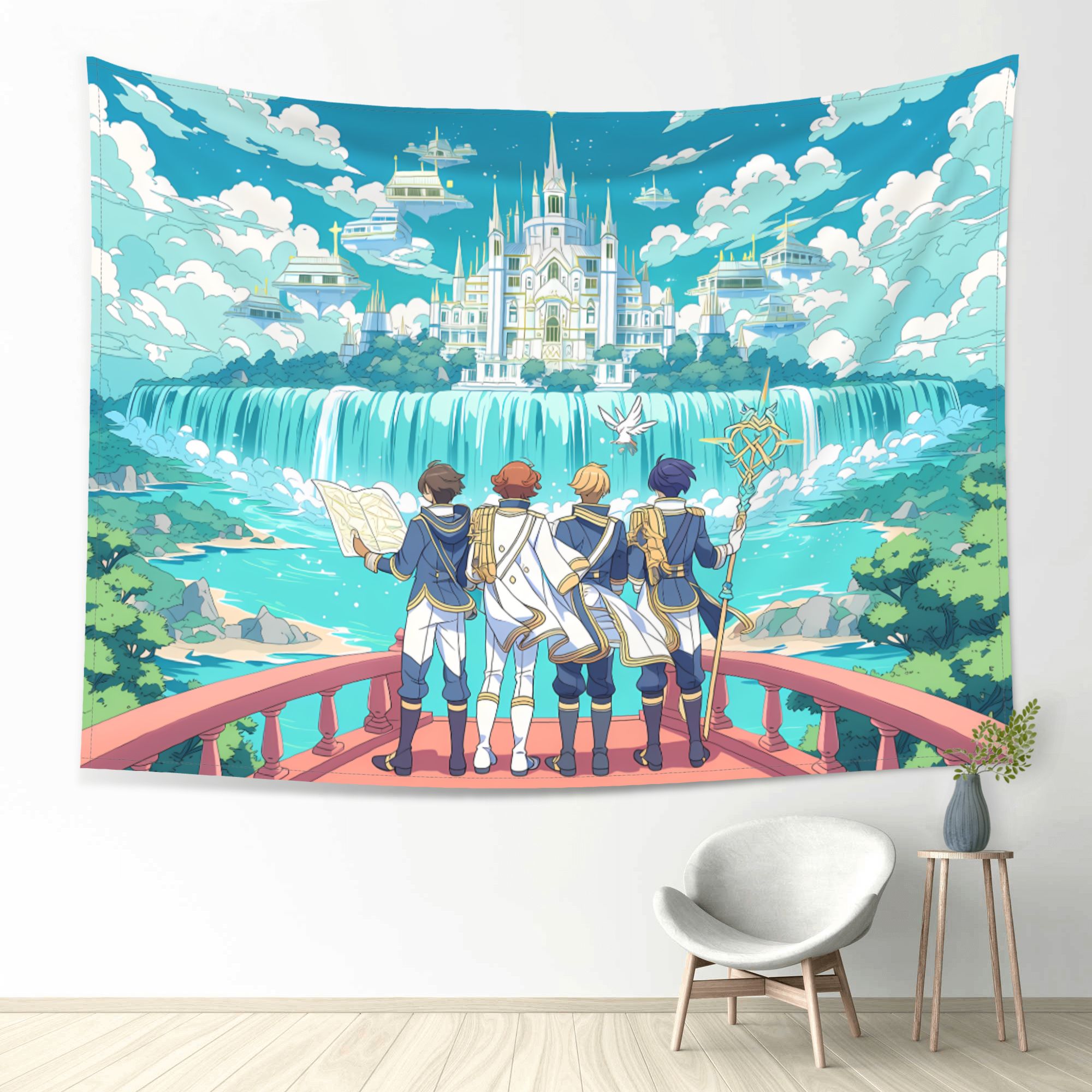 Academy Beyond the Waterfall art tapestry in a room — 80 × 60 in, view 1