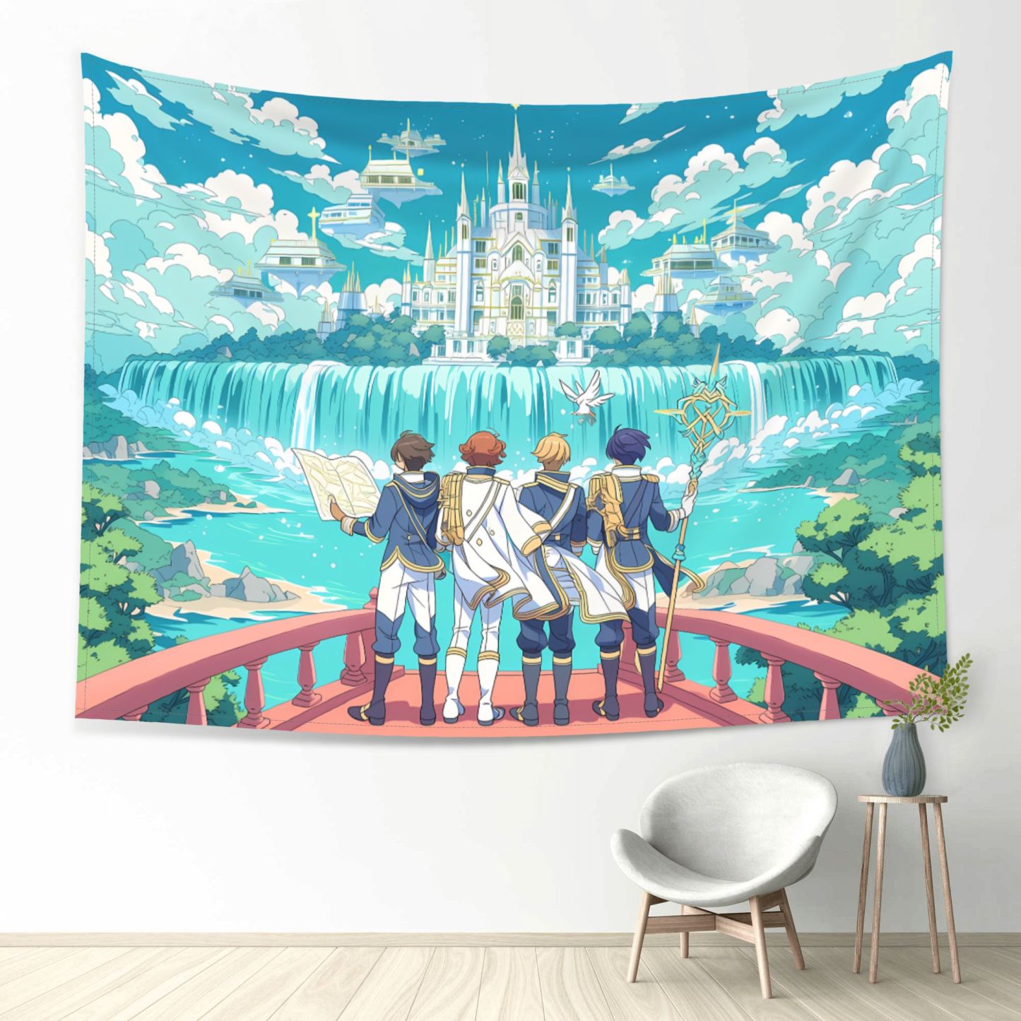 Academy Beyond the Waterfall art tapestry in a room — 80 × 60 in, view 1