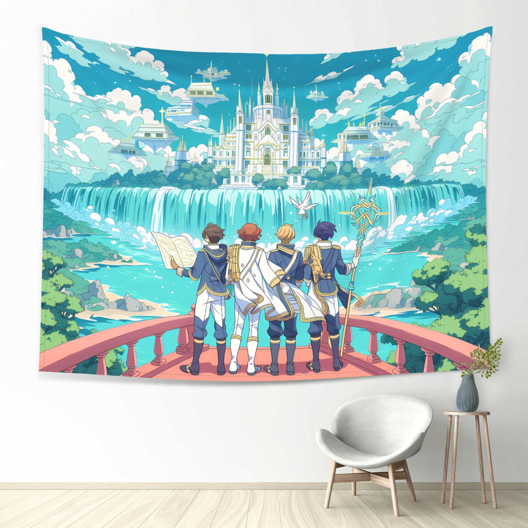 Academy Beyond the Waterfall art tapestry in a room — 80 × 60 in, view 1