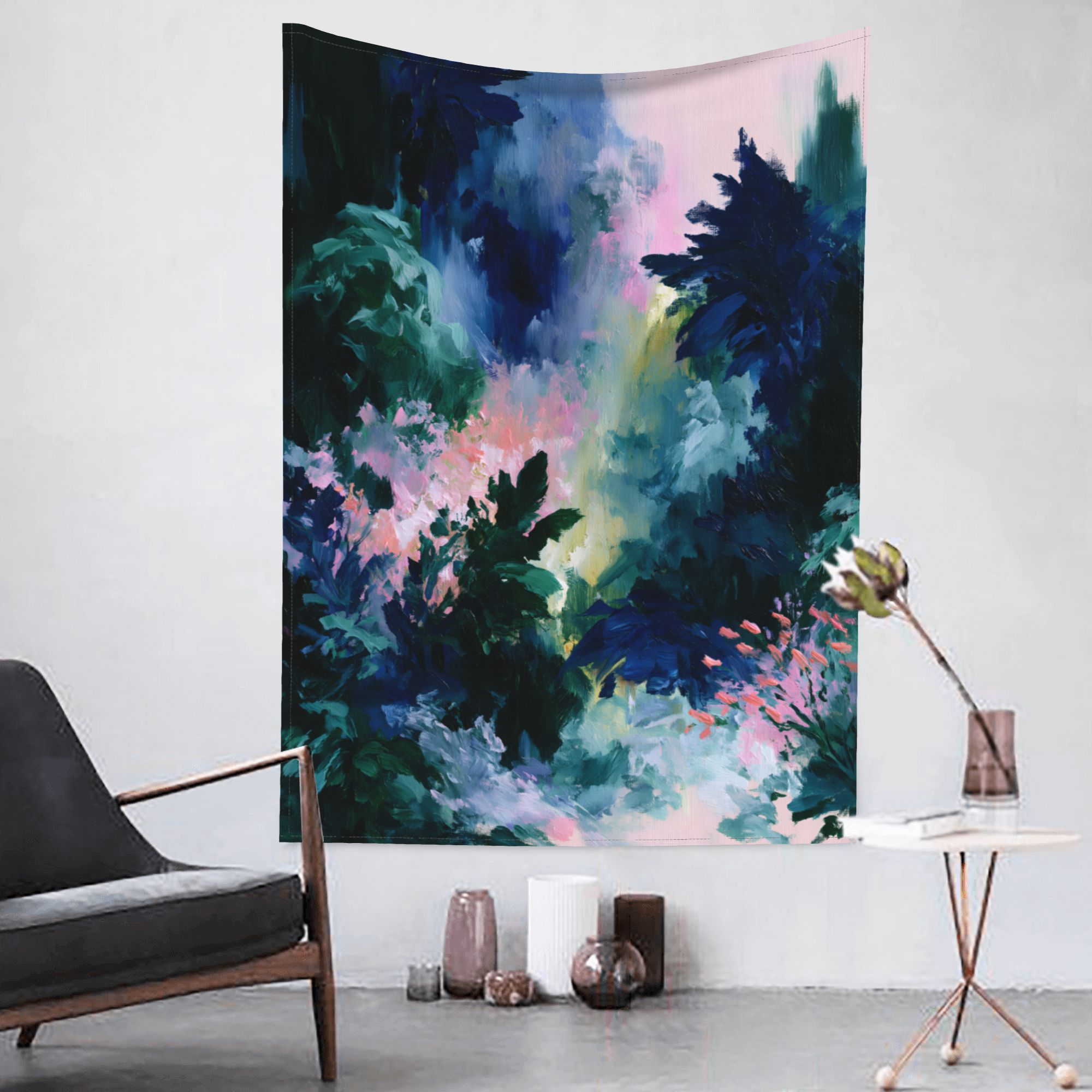 Verdant Orbit art tapestry in a room — 60 × 80 in, view 3