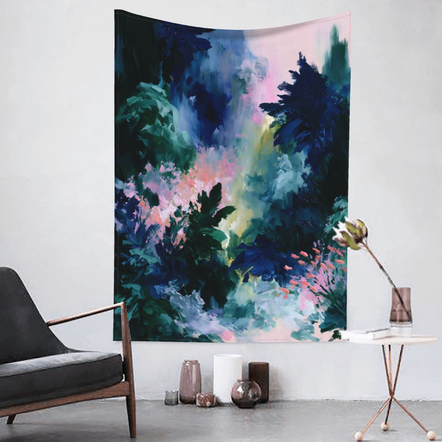 Verdant Orbit art tapestry in a room — 60 × 80 in, view 3