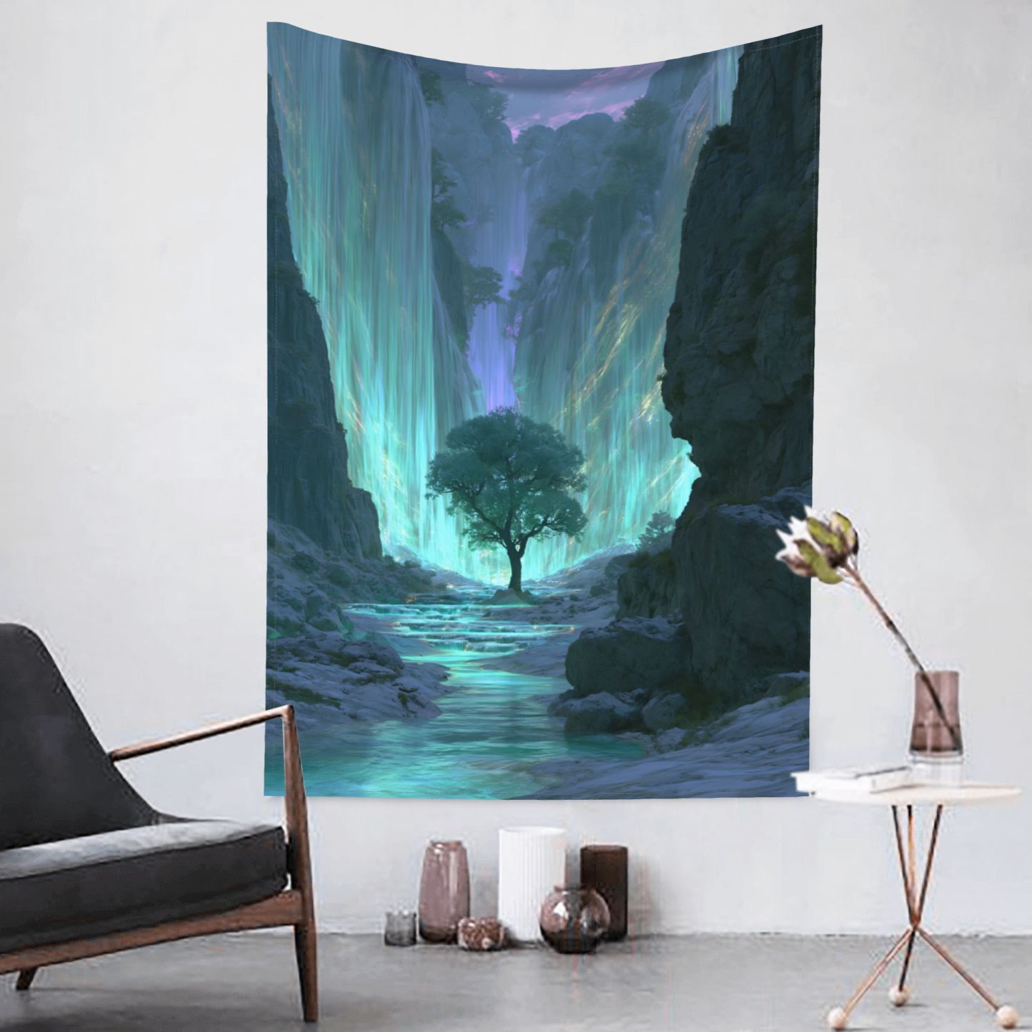 Cathedral of Rain art tapestry in a room — 60 × 80 in, view 3