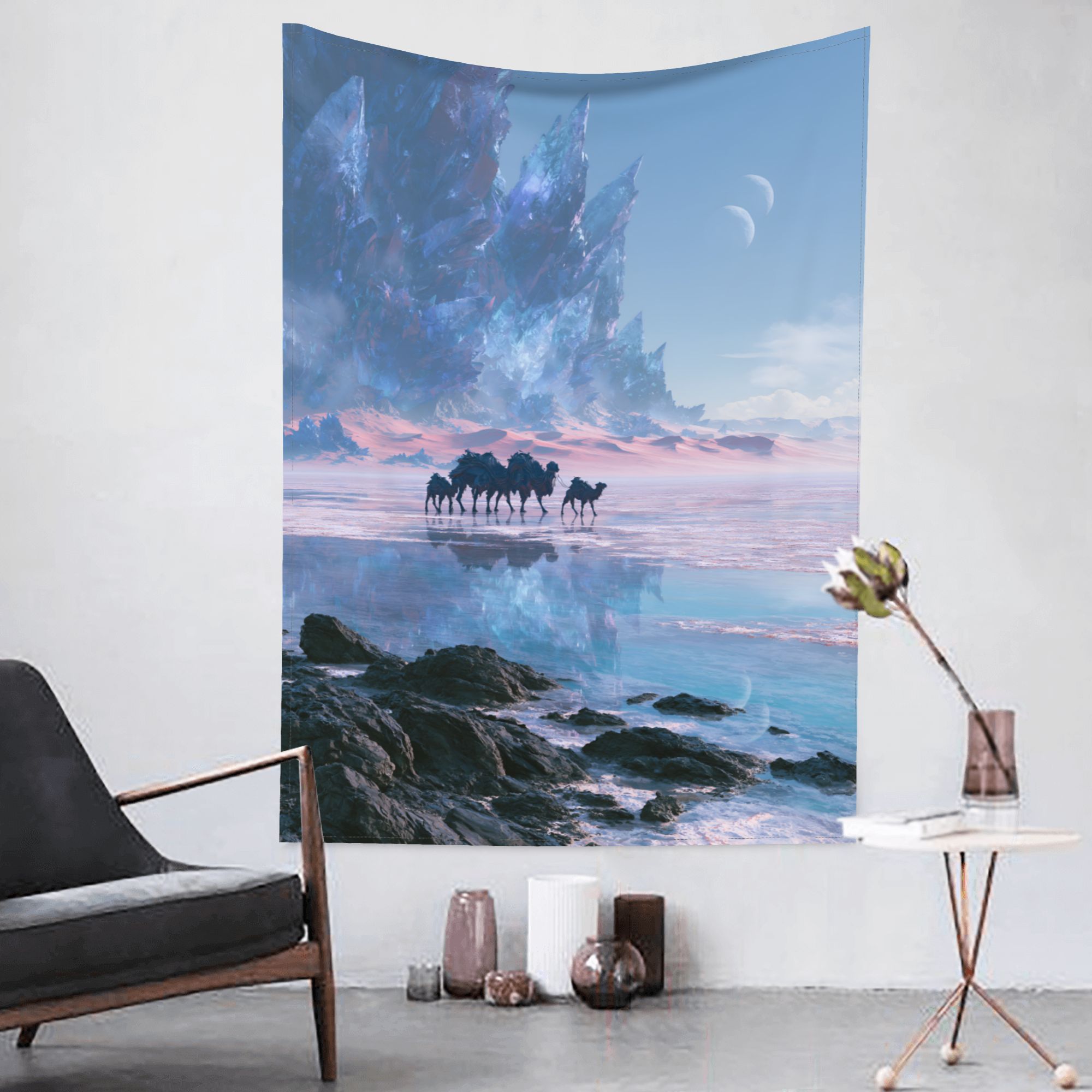 Crystal Salt Caravan art tapestry in a room — 60 × 80 in, view 3