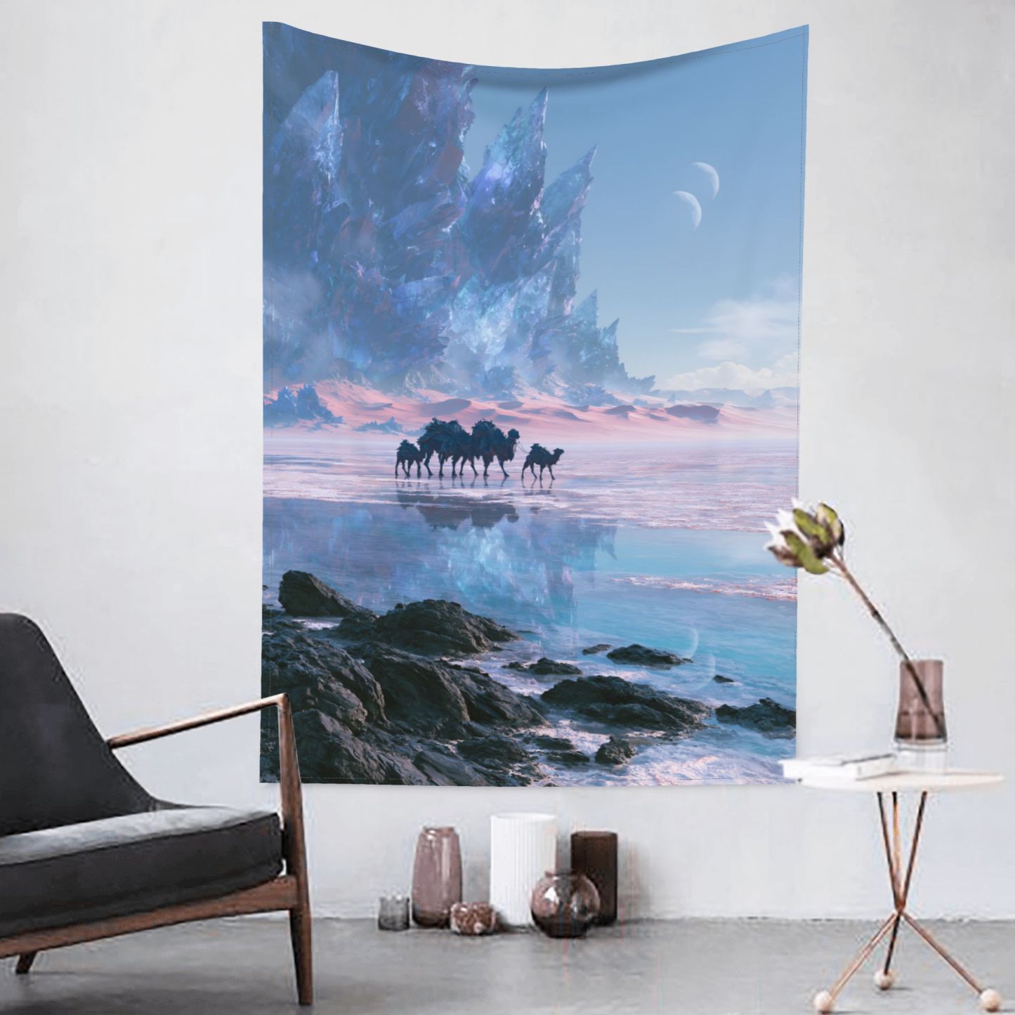 Crystal Salt Caravan art tapestry in a room — 60 × 80 in, view 3