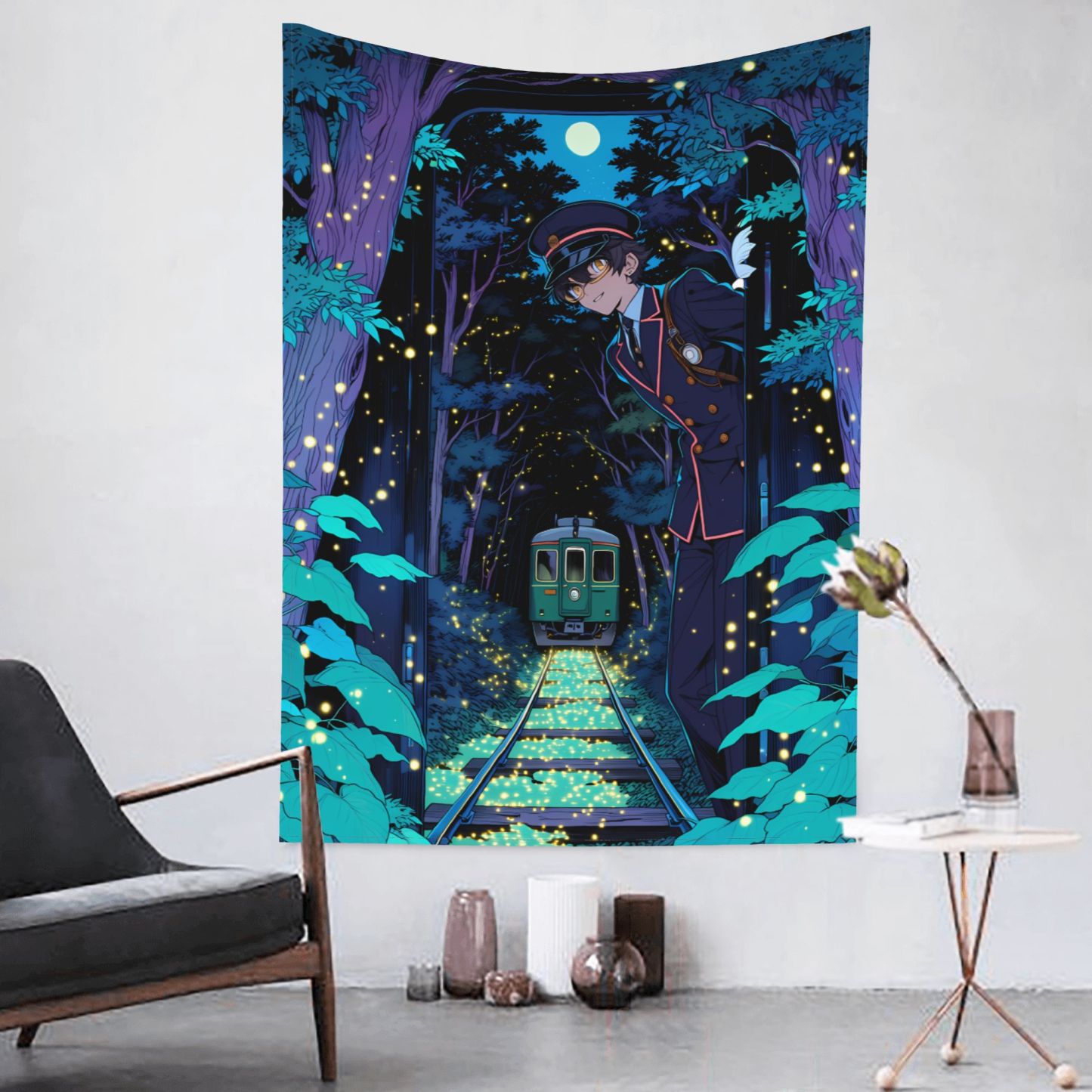 The Last Firefly Train art tapestry in a room — 60 × 80 in, view 3