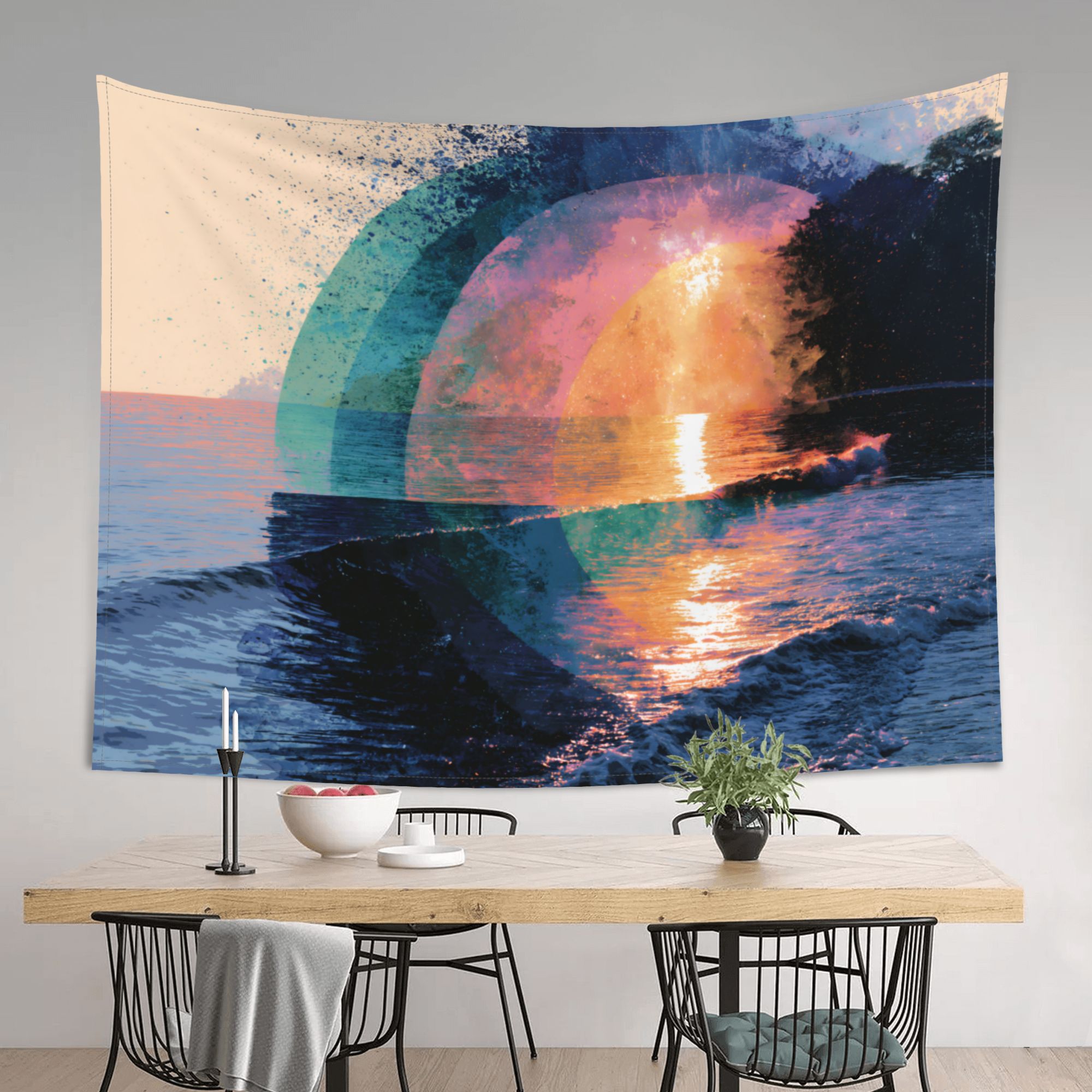 Horizon in Bloom art tapestry in a room — 80 × 60 in, view 3